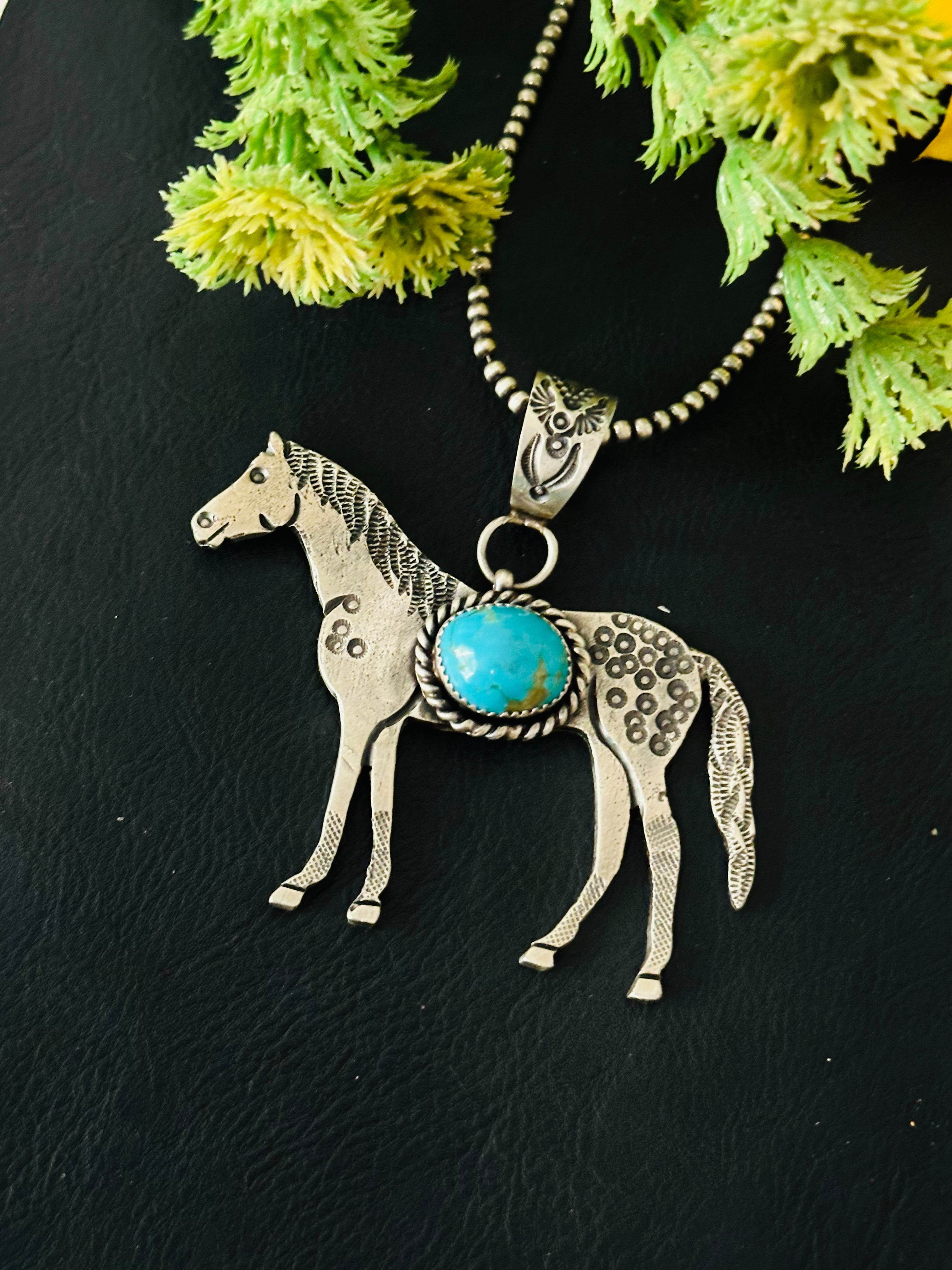 Kindale Billah Kingman Turquoise & Sterling Silver horse Pendant