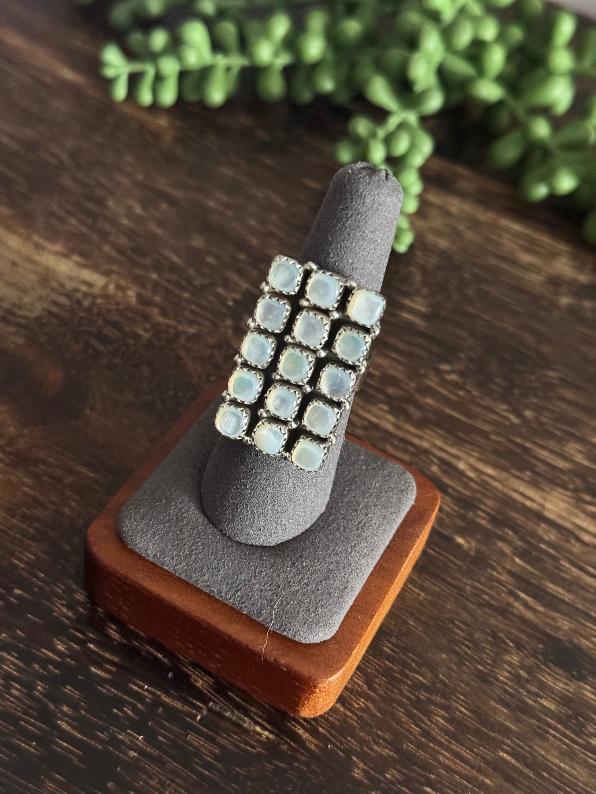 Southwest Made Mother of Pearl & Sterling Silver Adjustable Cluster Ring