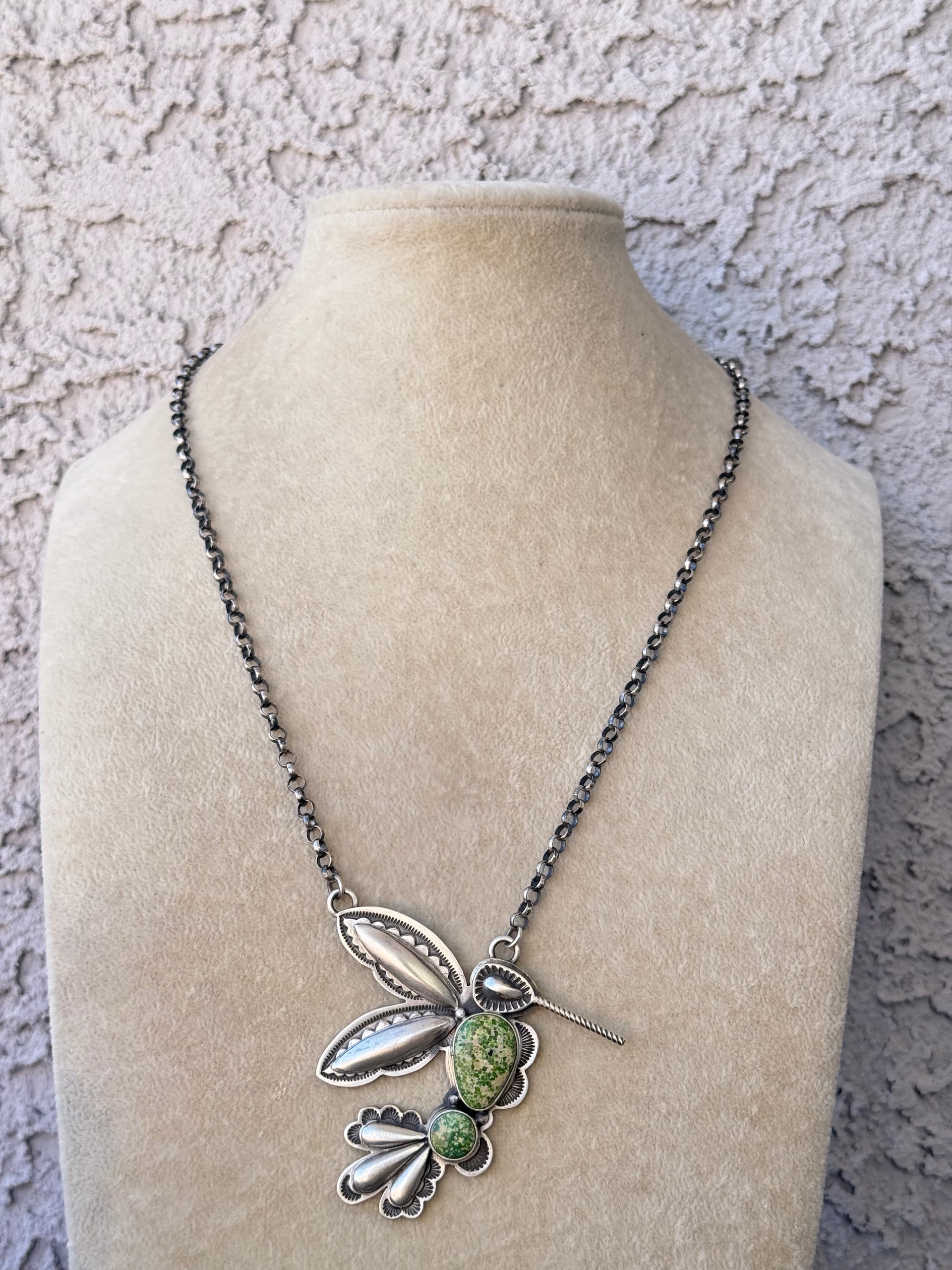 Charles Johnson Sonoran Gold Turquoise & Sterling Silver Hummingbird Necklace