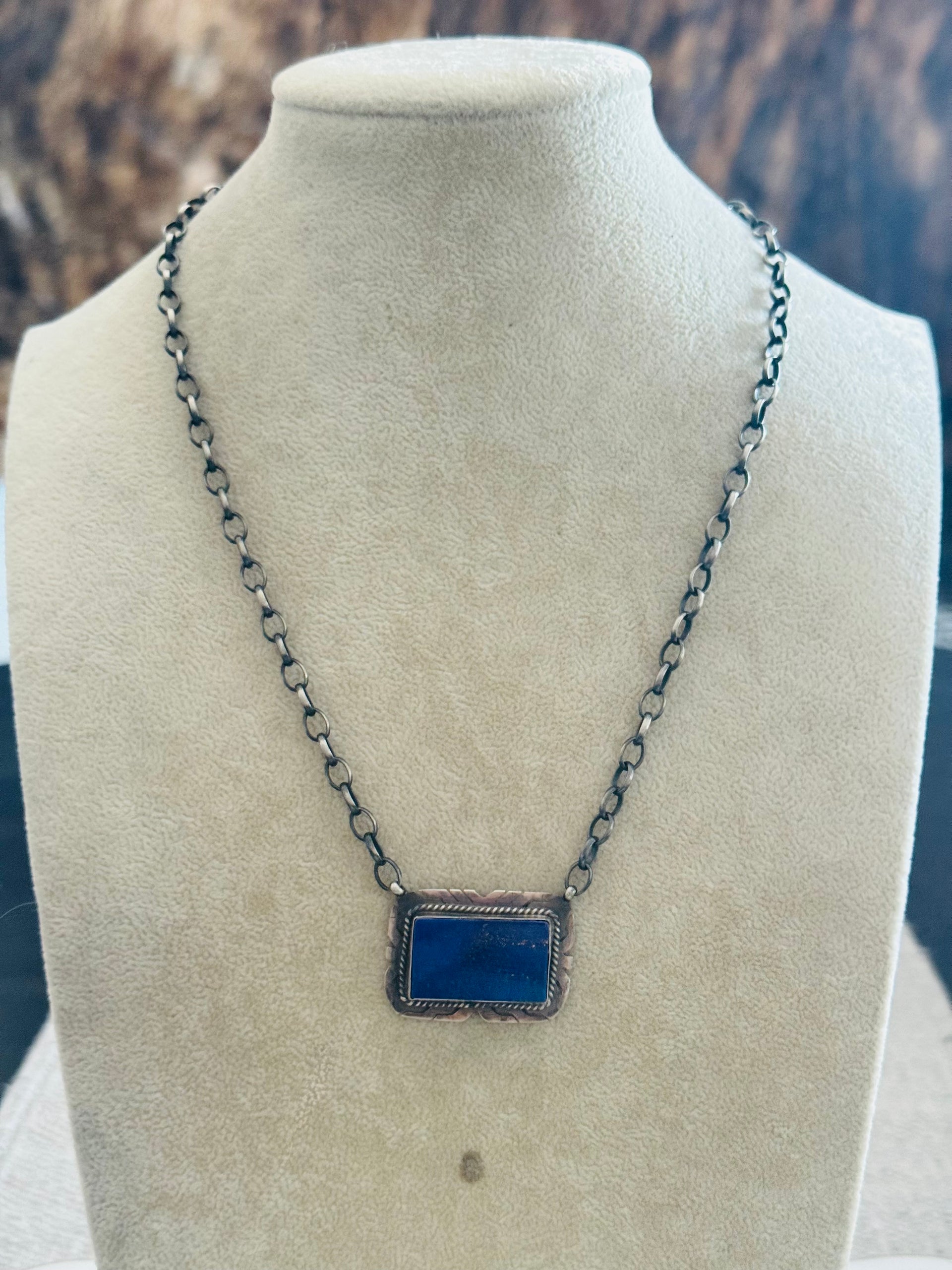 Navajo Made Lapis & Sterling Silver Necklace