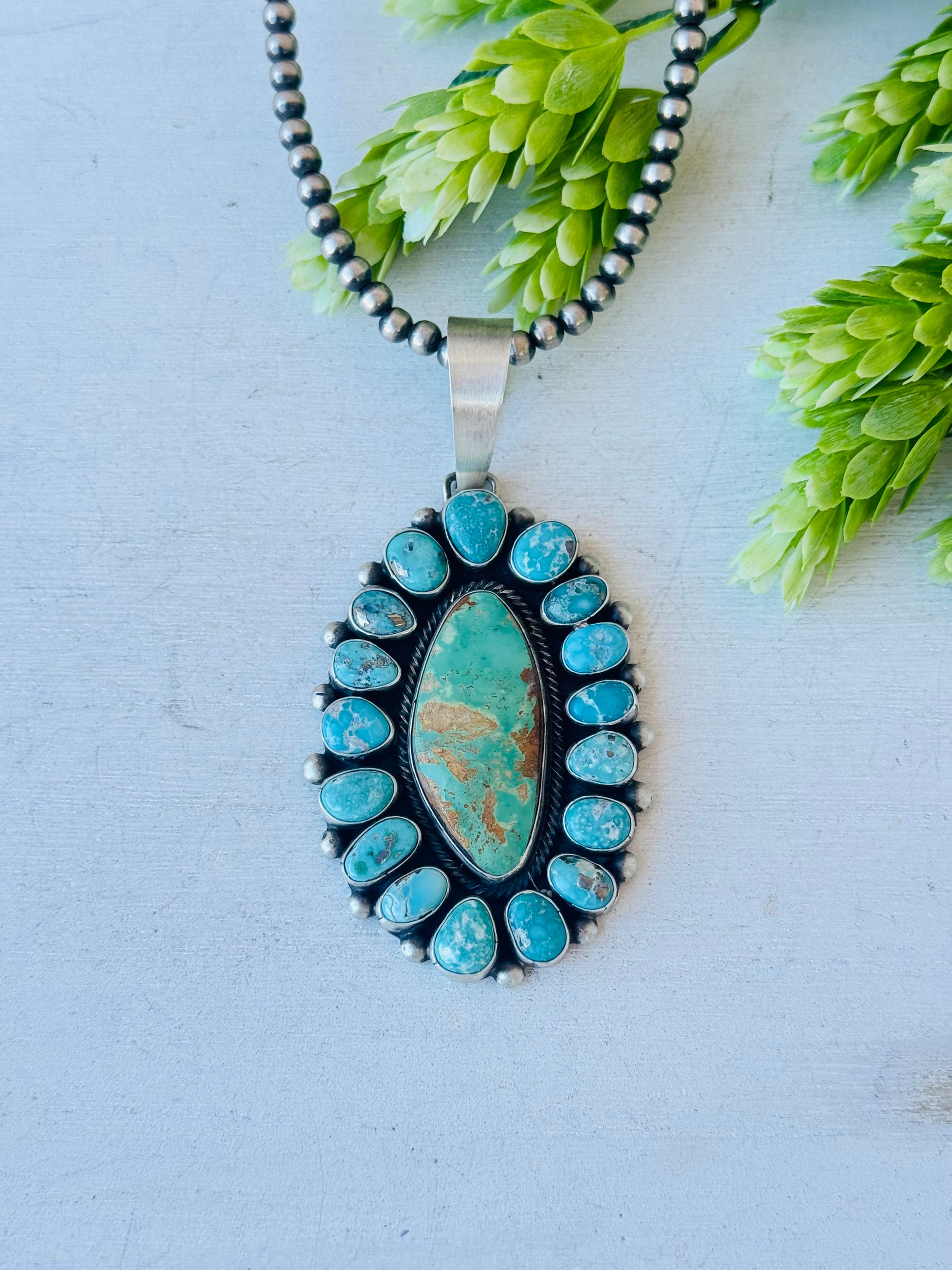 Bobby Johnson Mixed Turquoise & Sterling Silver Cluster Pendant