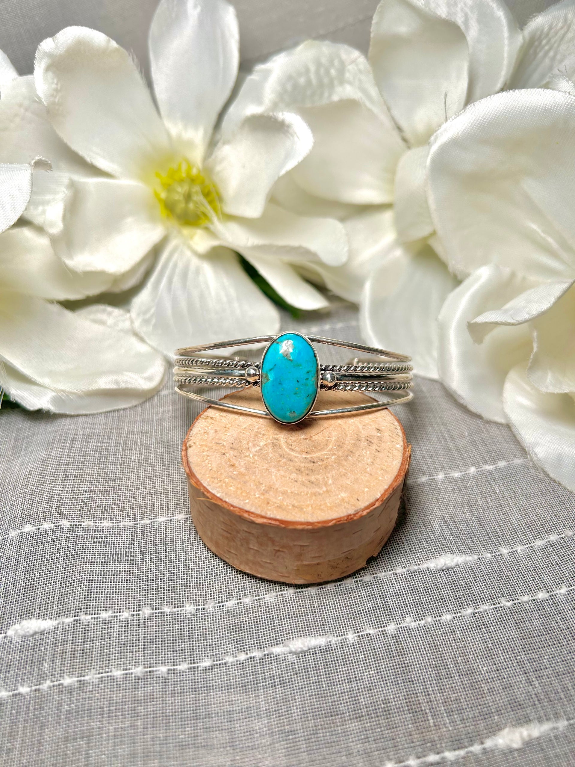 Navajo Made Kingman Turquoise & Sterling Silver Cuff Bracelet