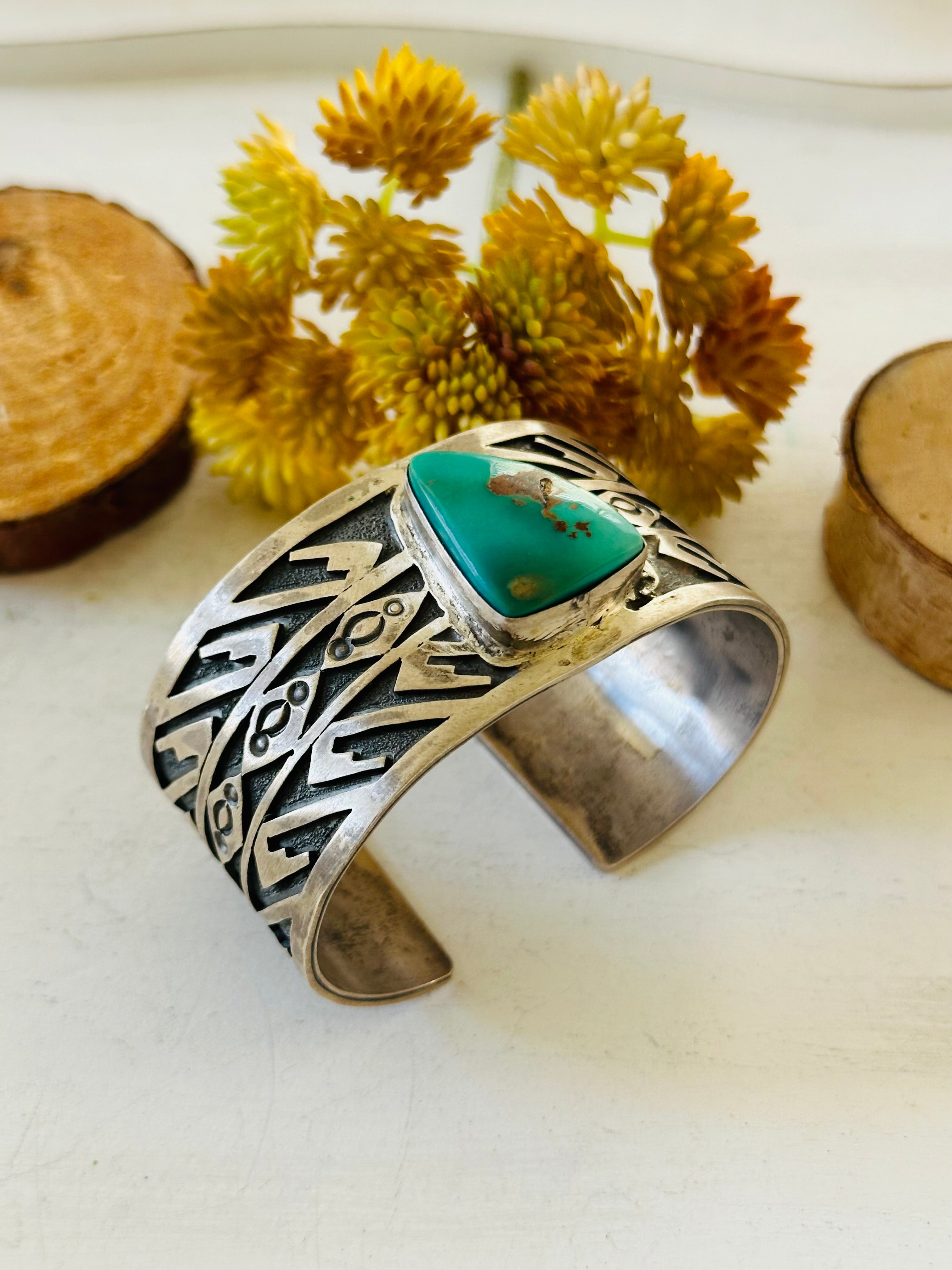 Navajo Made Royston Turquoise & Sterling Silver Cuff Bracelet