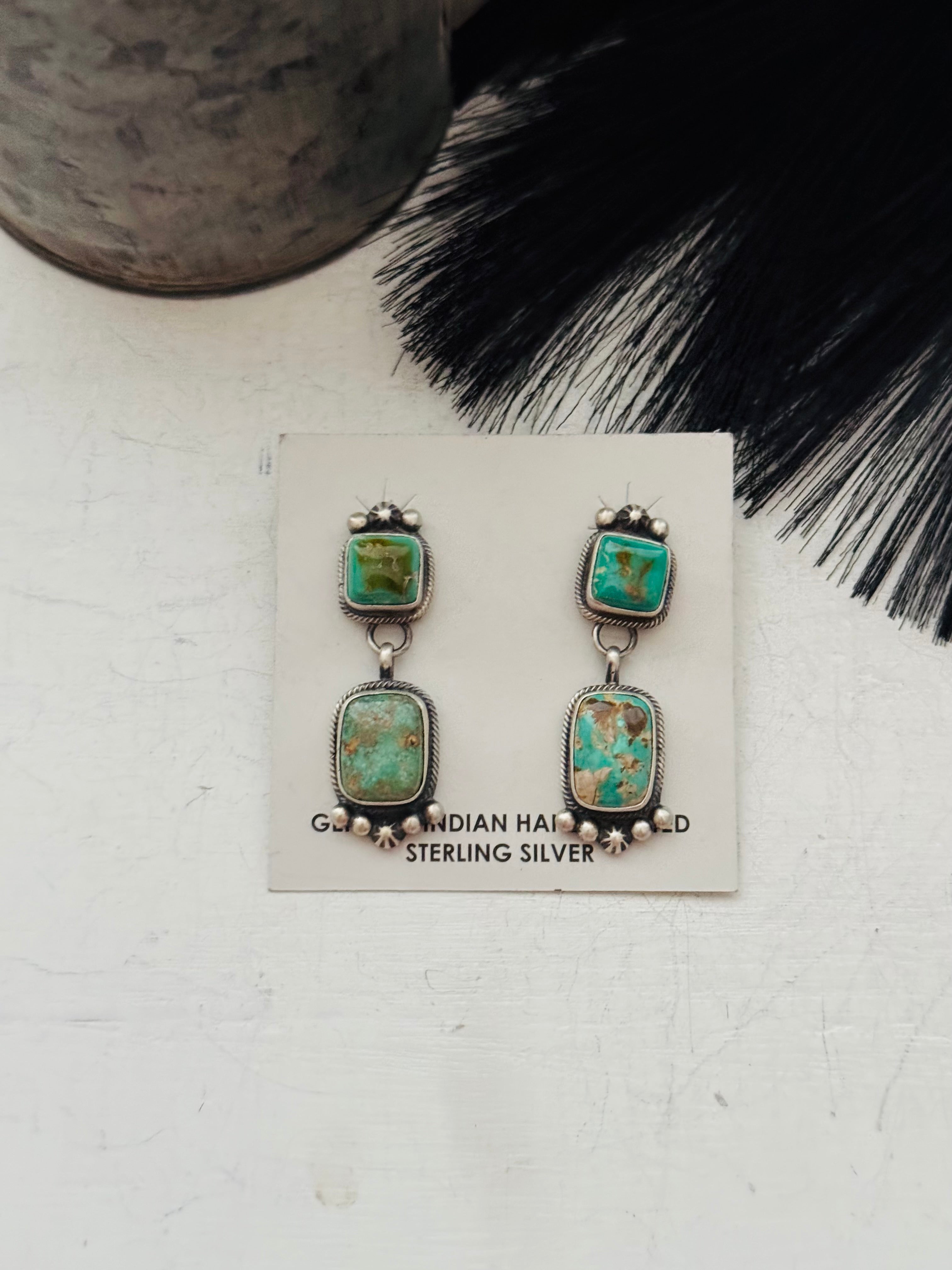 Lorenzo Juan Royston Turquoise & Sterling Silver Post Dangle Earrings