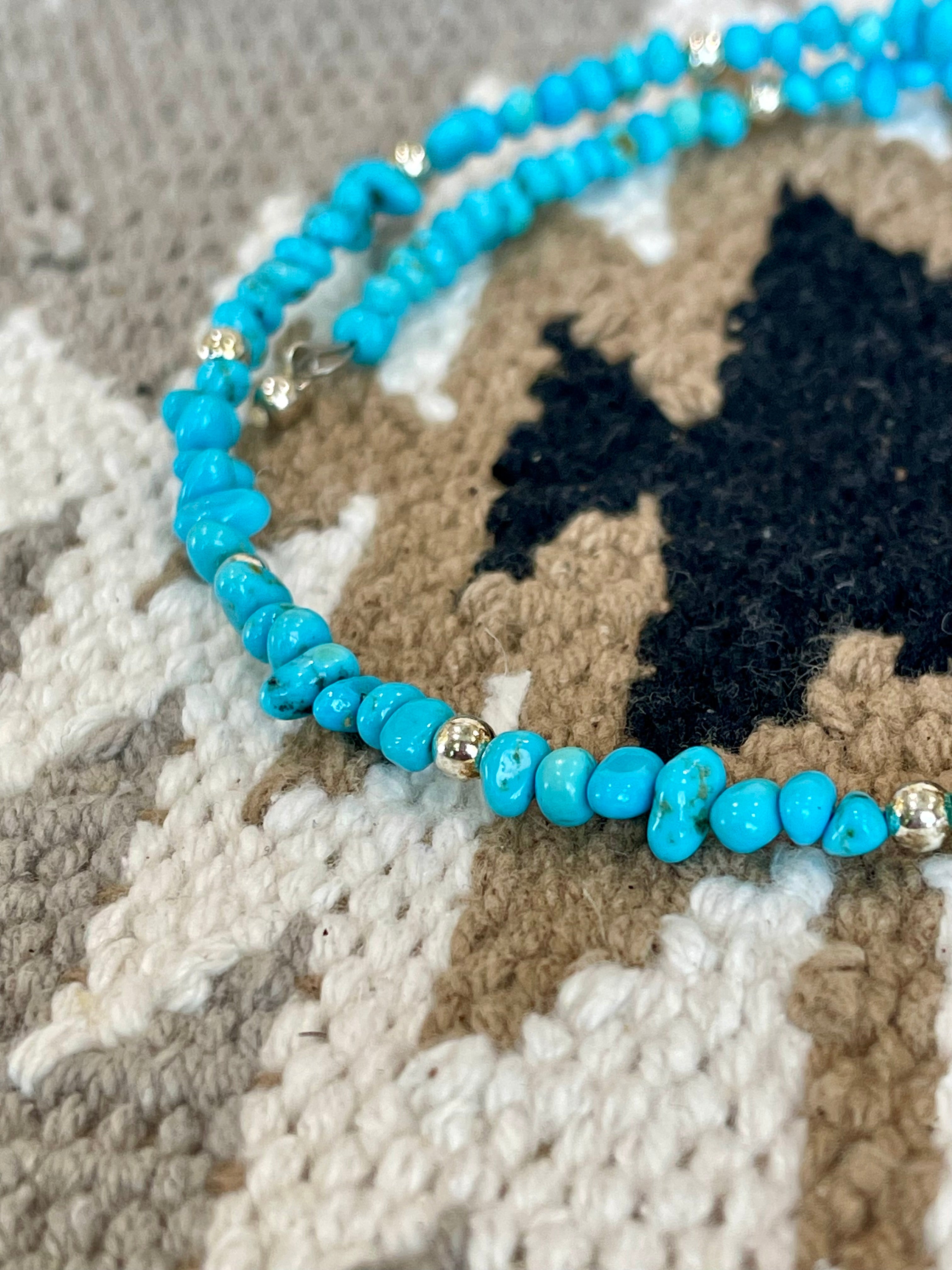 Southwest Handmade Kingman Turquoise & Sterling Silver Adjustable Beaded Choker Necklace