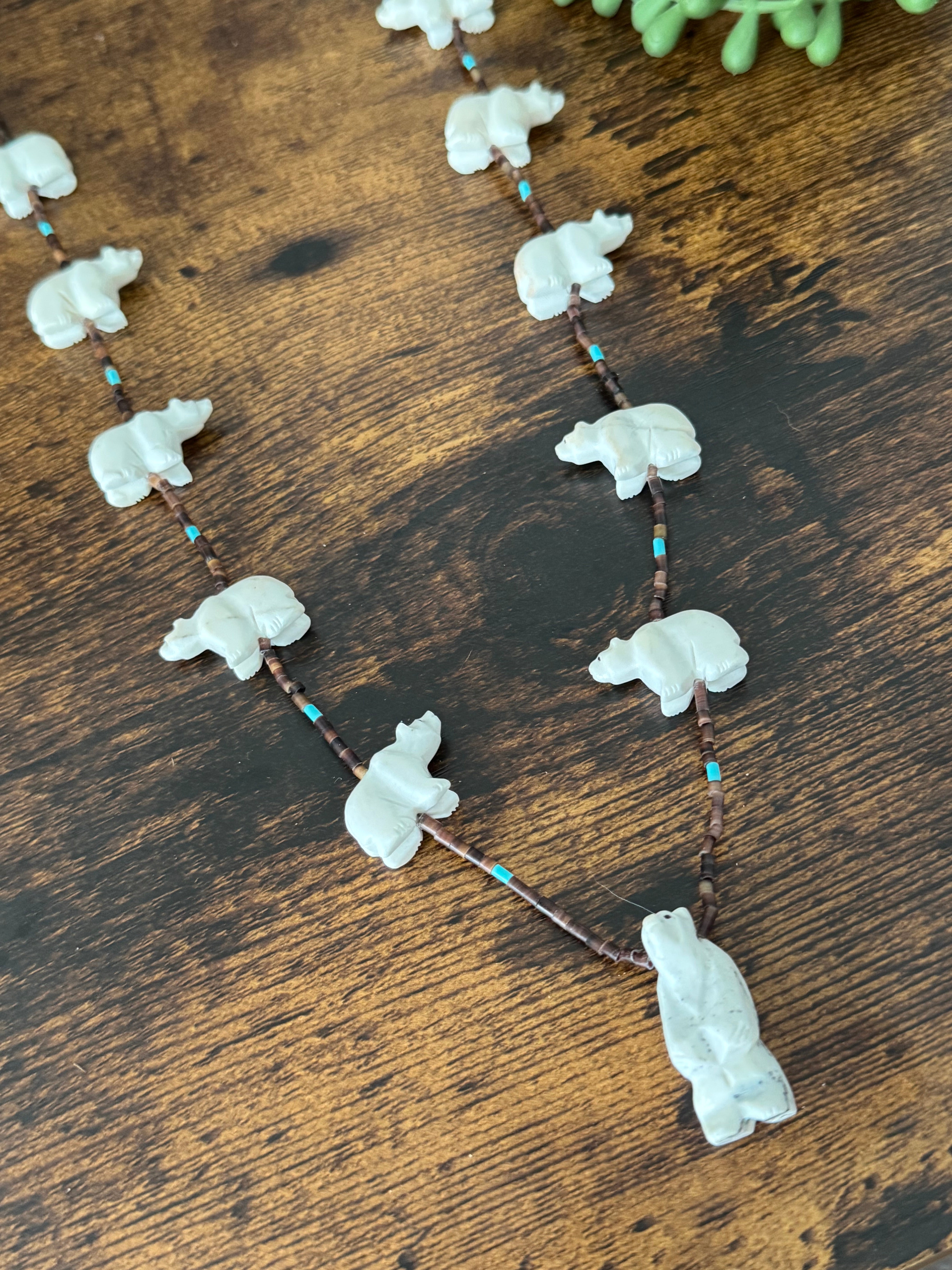 Zuni Strung Multi Stone & Sterling Silver Beaded Fetish Necklace