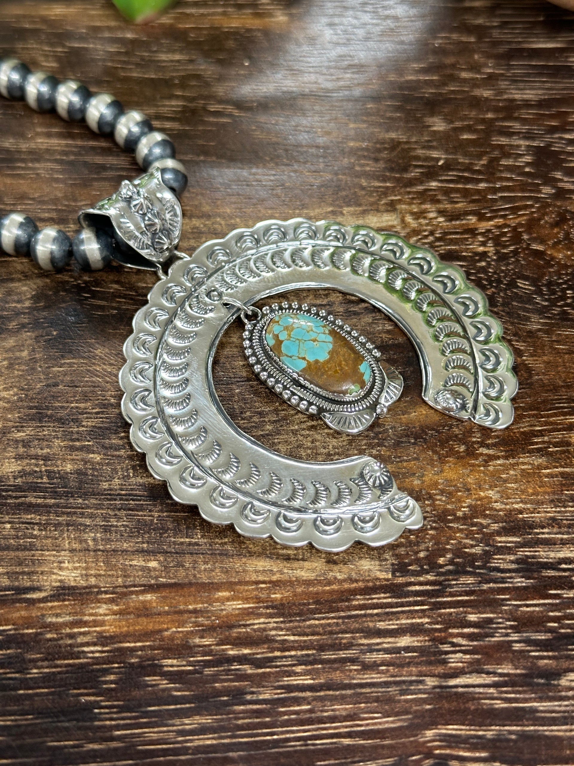Southwest Handmade Natural #8 Turquoise & Sterling Silver Naja Pendant