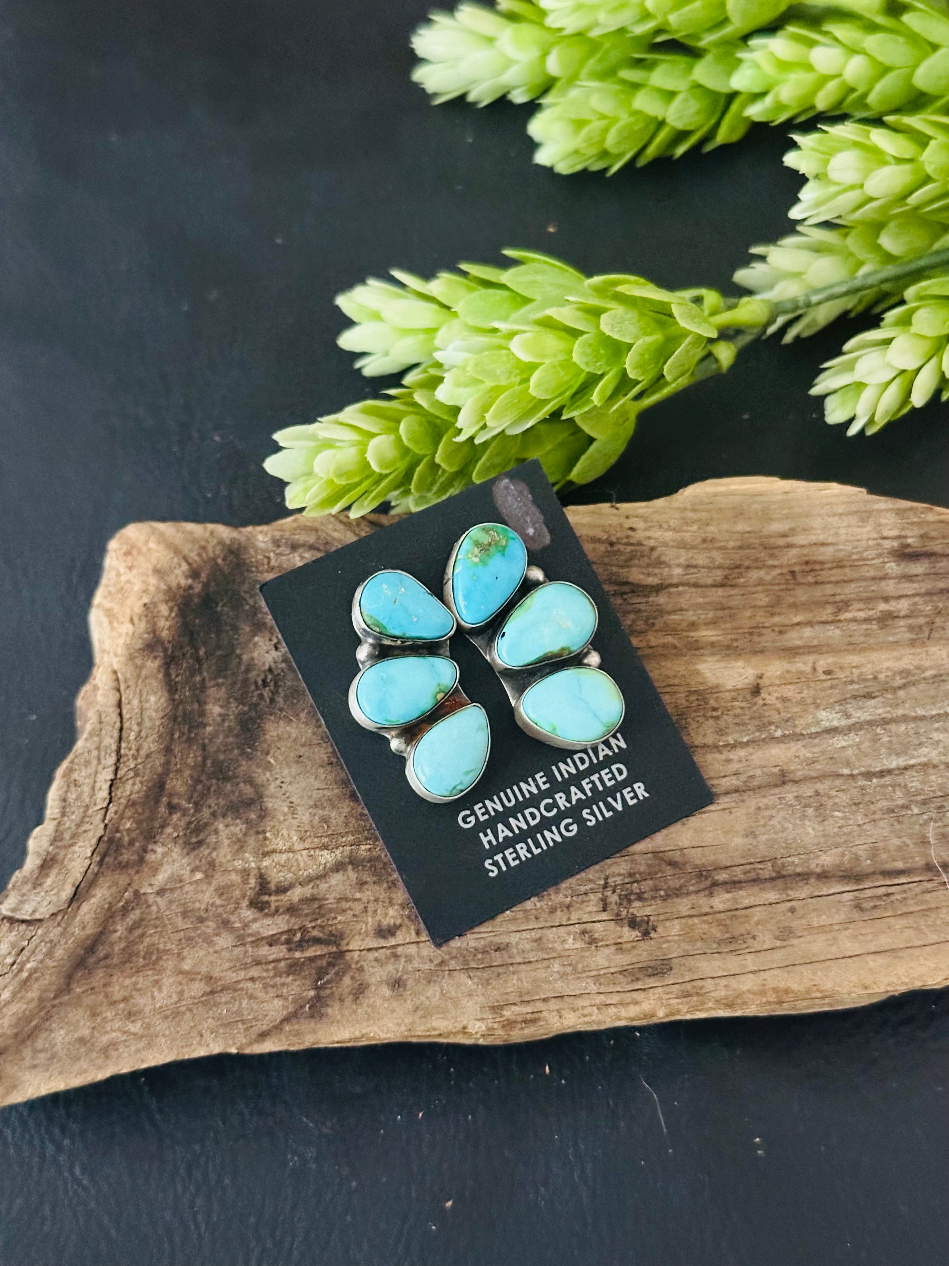 Elouise Kee Sonoran Mountain Turquoise & Sterling Silver Post Cluster Earrings