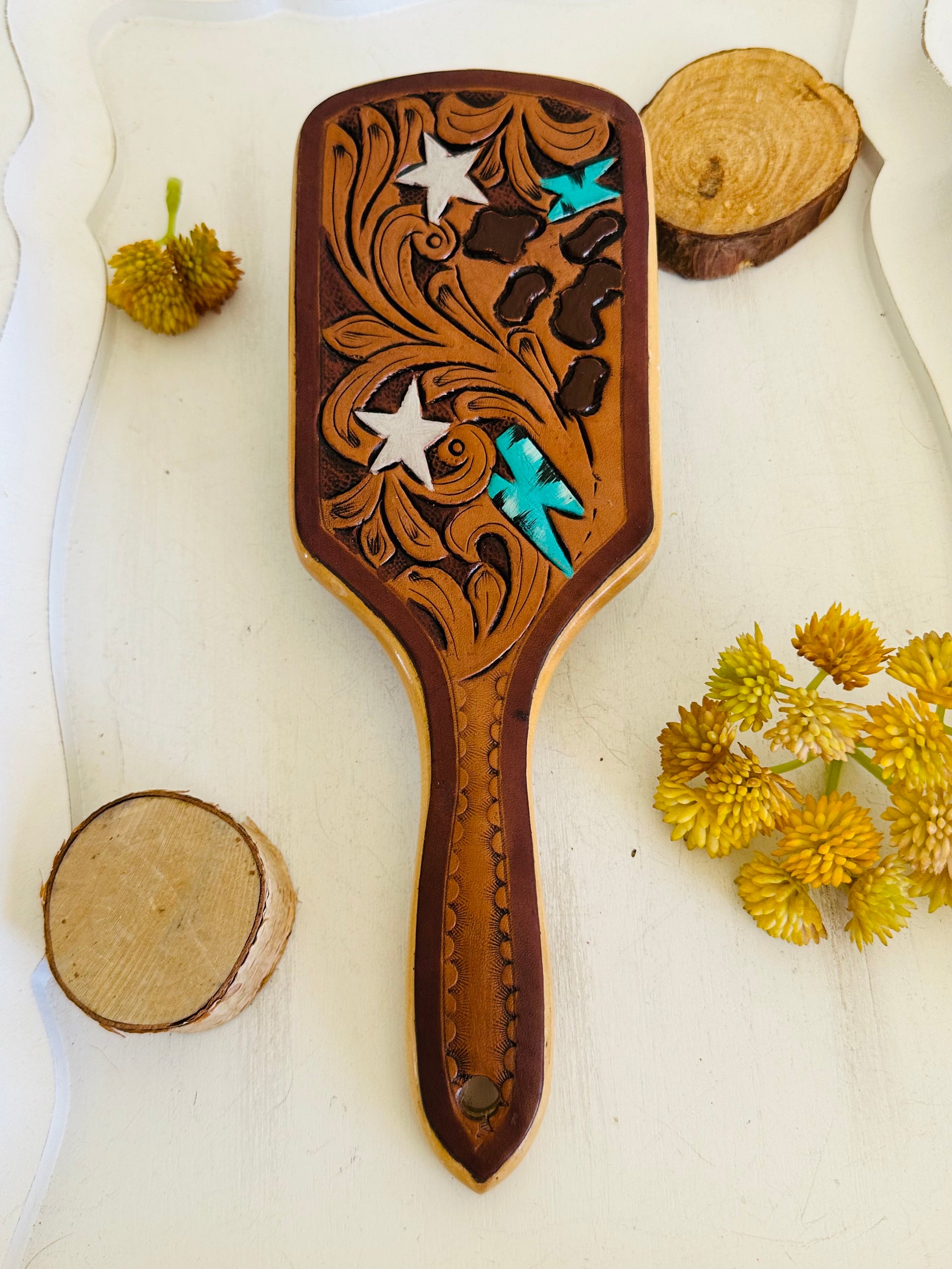 Genuine Tooled Leather Hair Brush