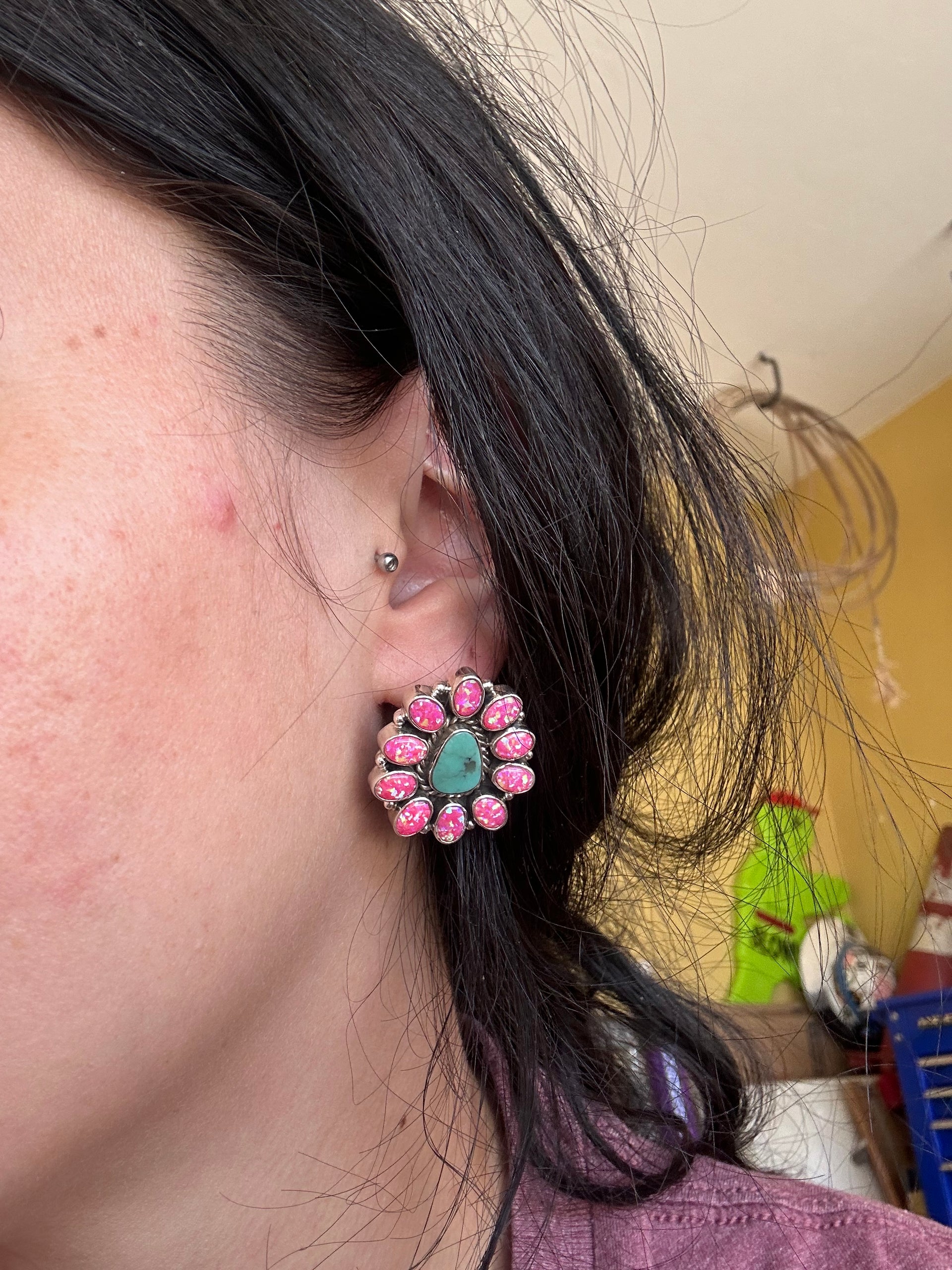 Southwest Handmade Multi Stone & Sterling Silver Post Earrings