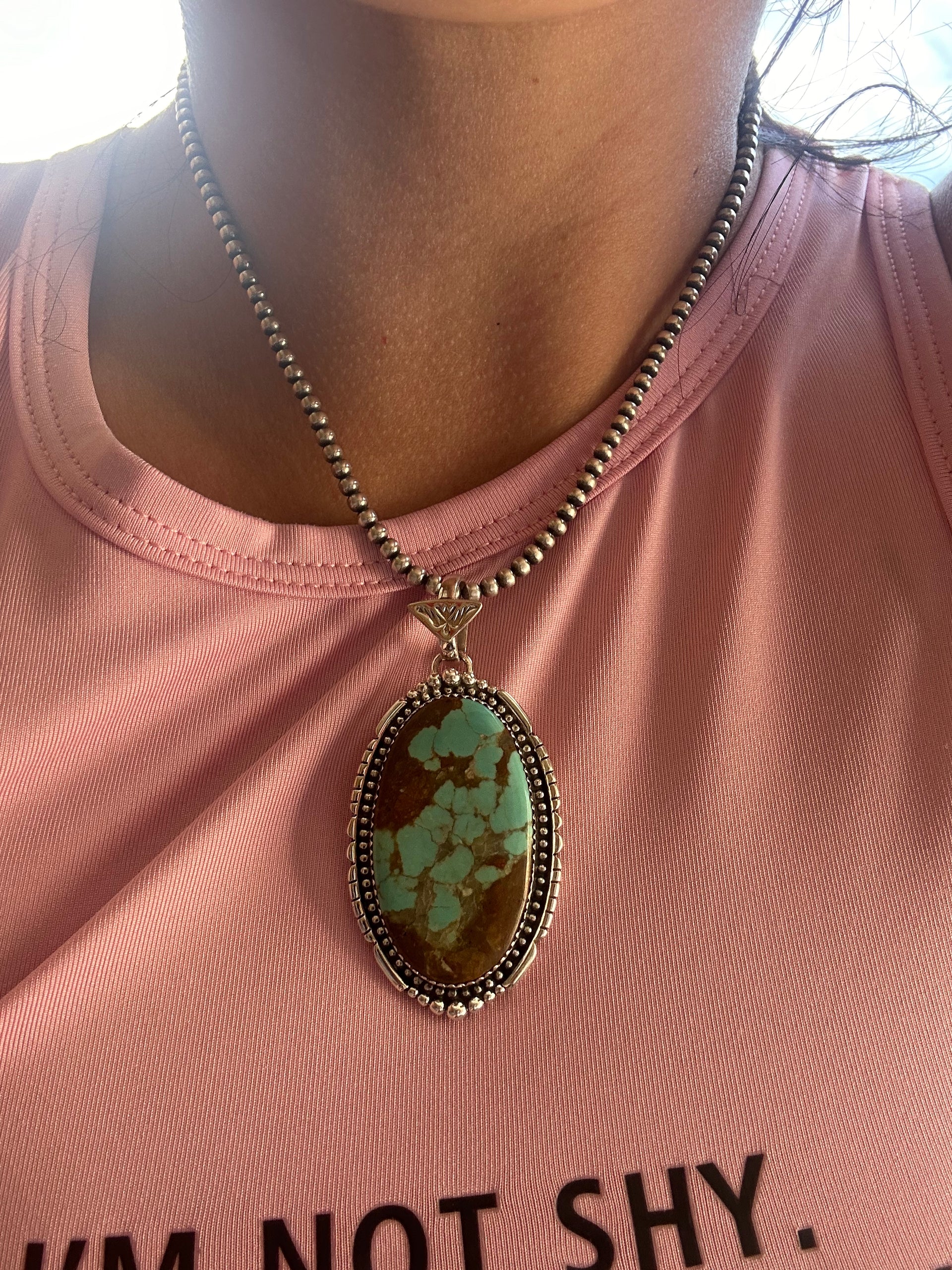 Southwest Handmade #8 Turquoise & Sterling Silver Pendant