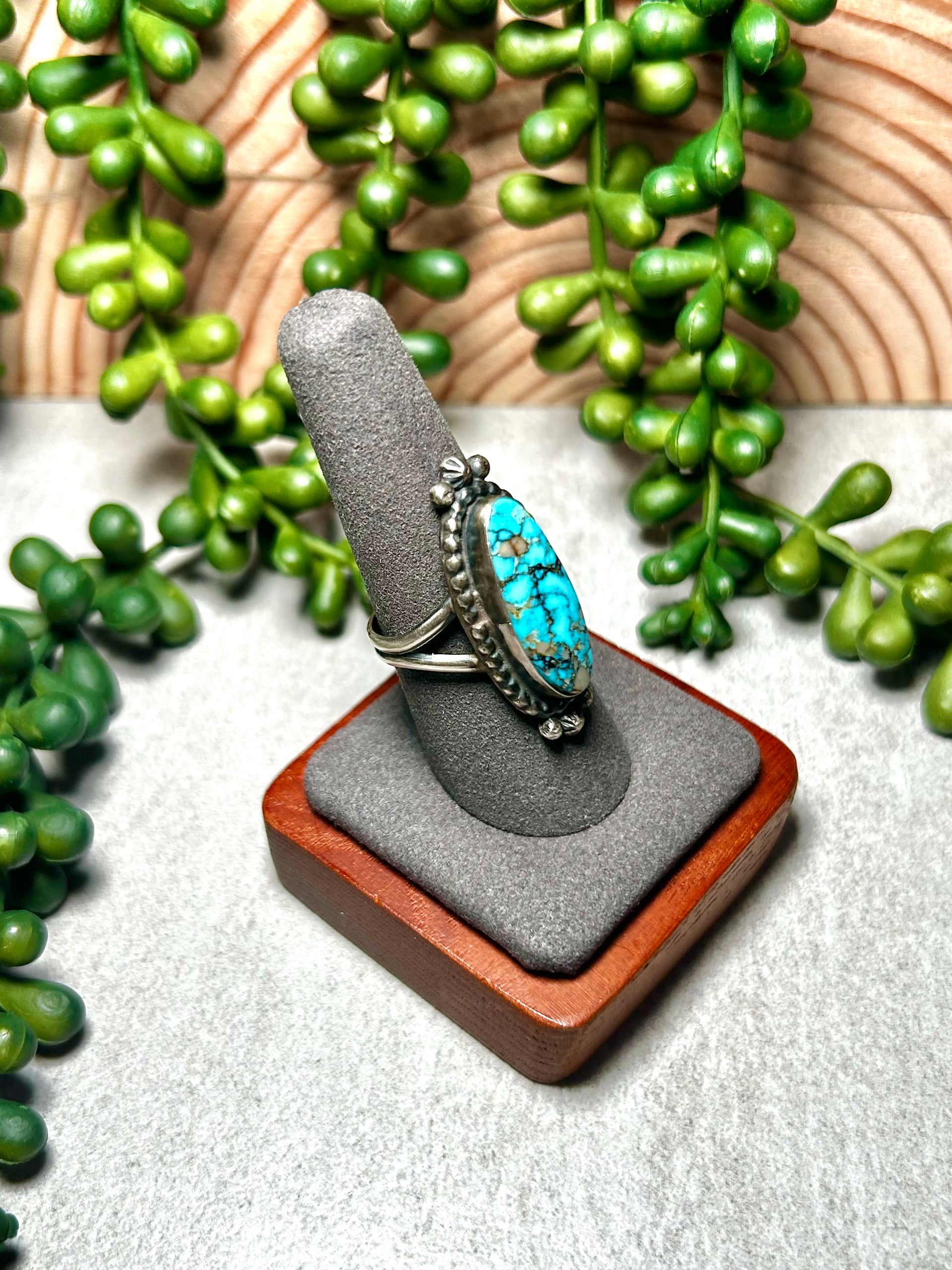 Navajo Made Highgrade Kingman Turquoise & Sterling Silver Ring Size 9.5