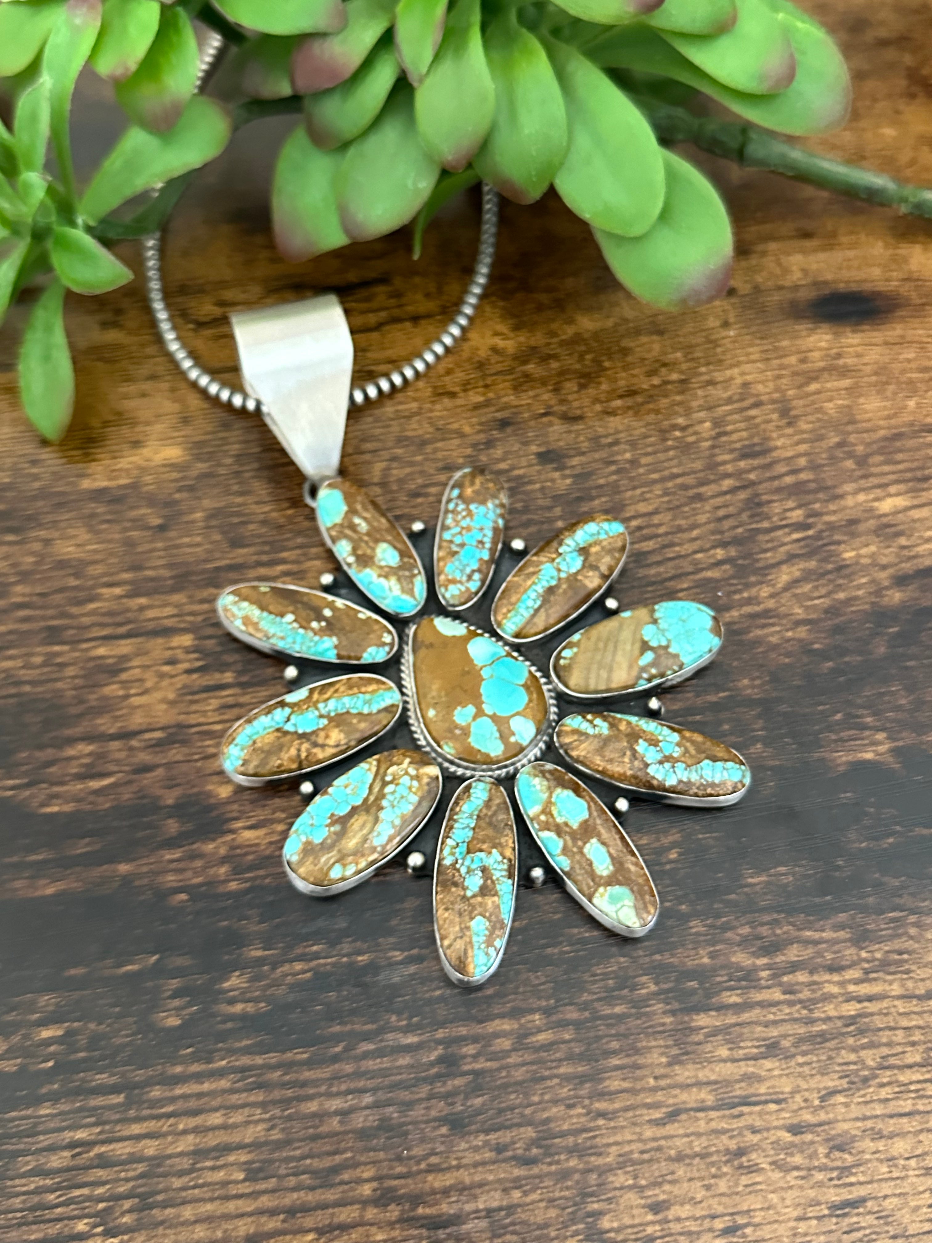 Patrick Yazzie #8 Turquoise & Sterling Silver Cluster Pendant