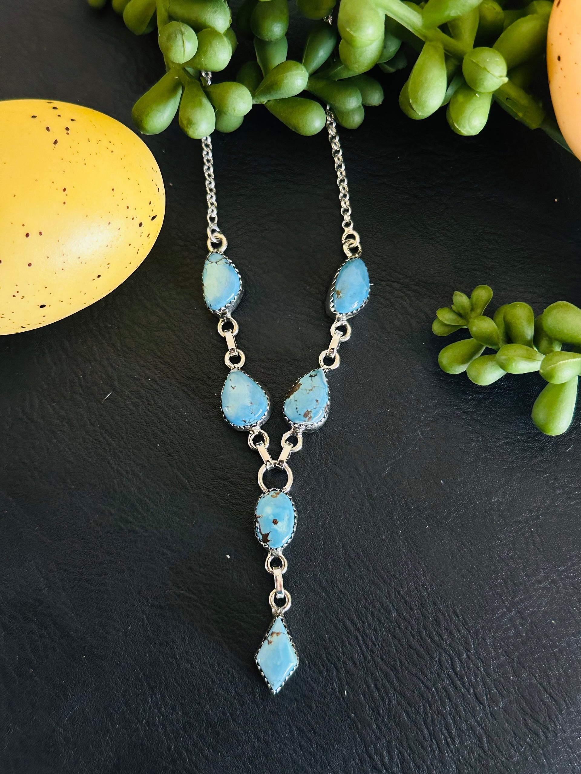 Southwest Handmade Golden Hills Turquoise & Sterling Silver Lariat Necklace