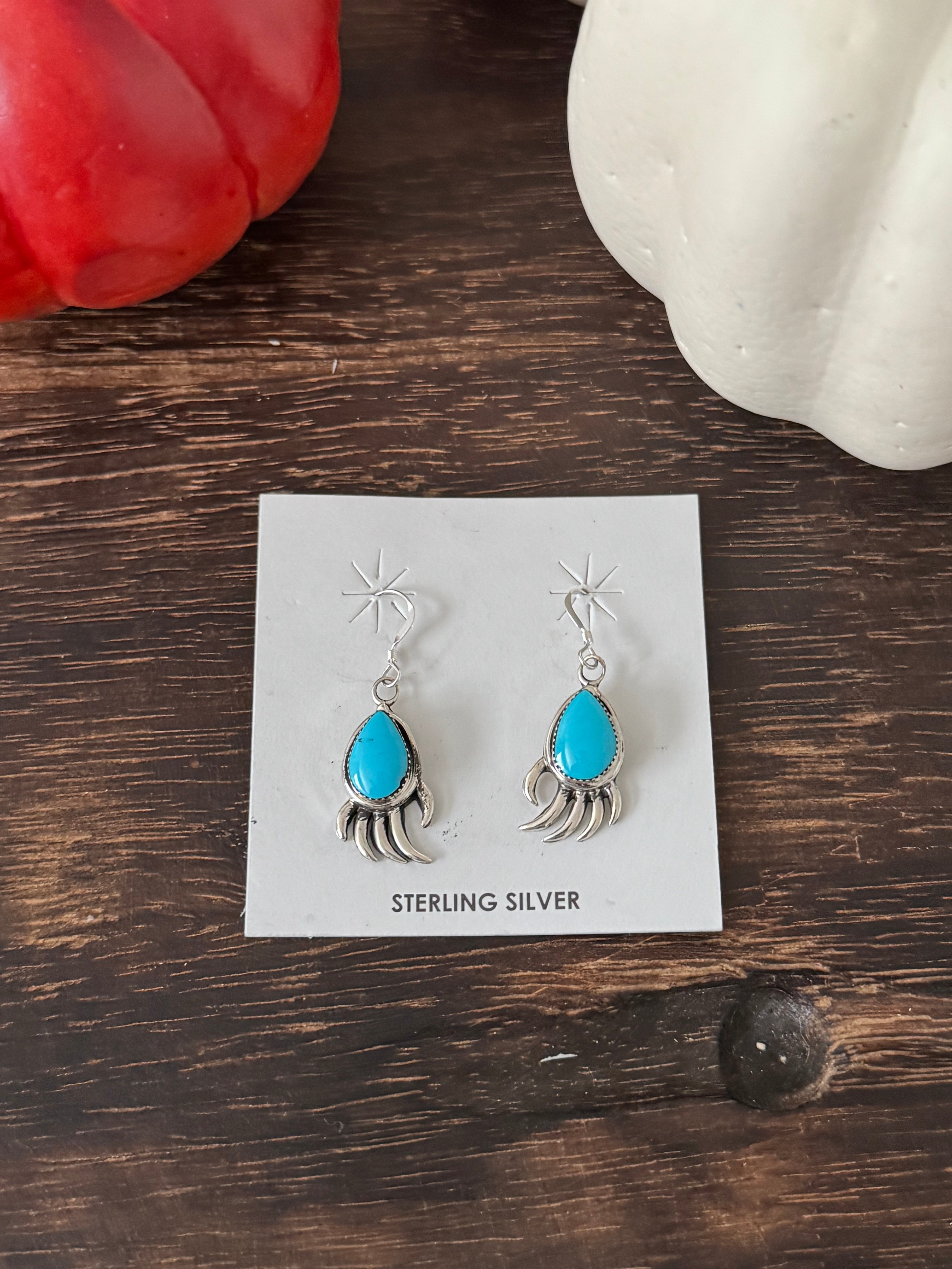 Louise Joe Kingman Turquoise & Sterling Silver Dangle Earrings