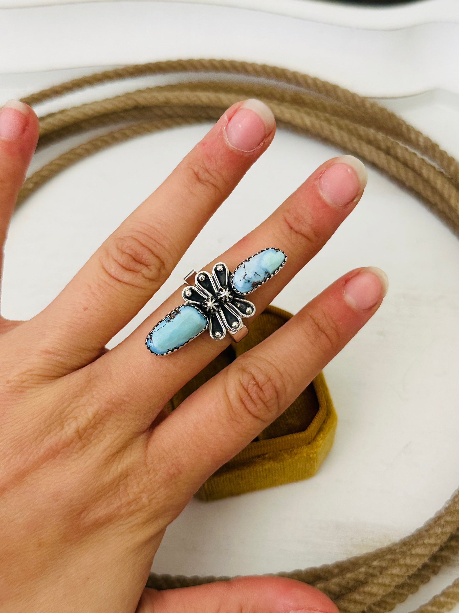 Southwest Handmade Golden Hills Turquoise & Sterling Silver Adjustable Ring