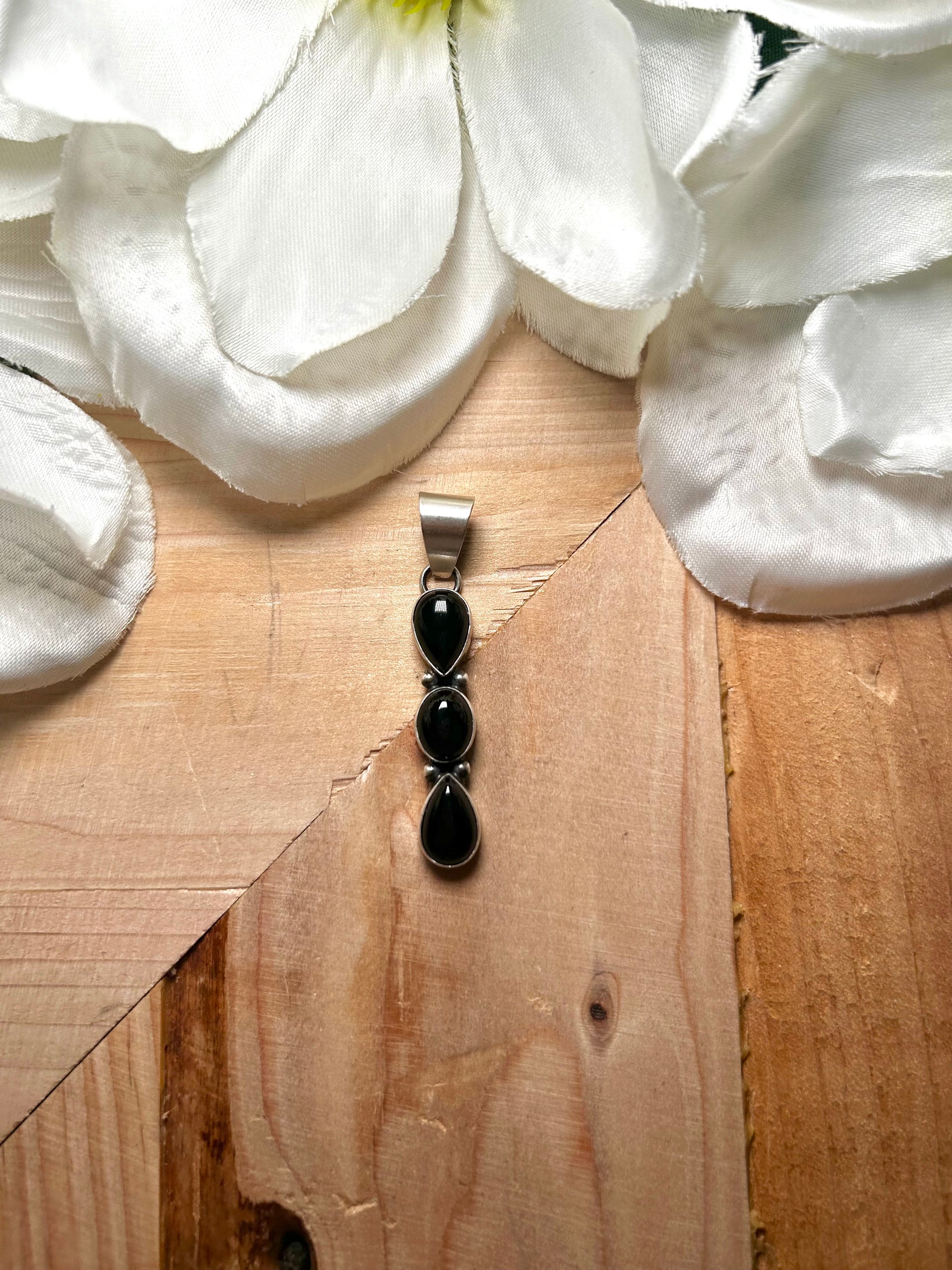 Navajo Made Onyx & Sterling Silver Pendant