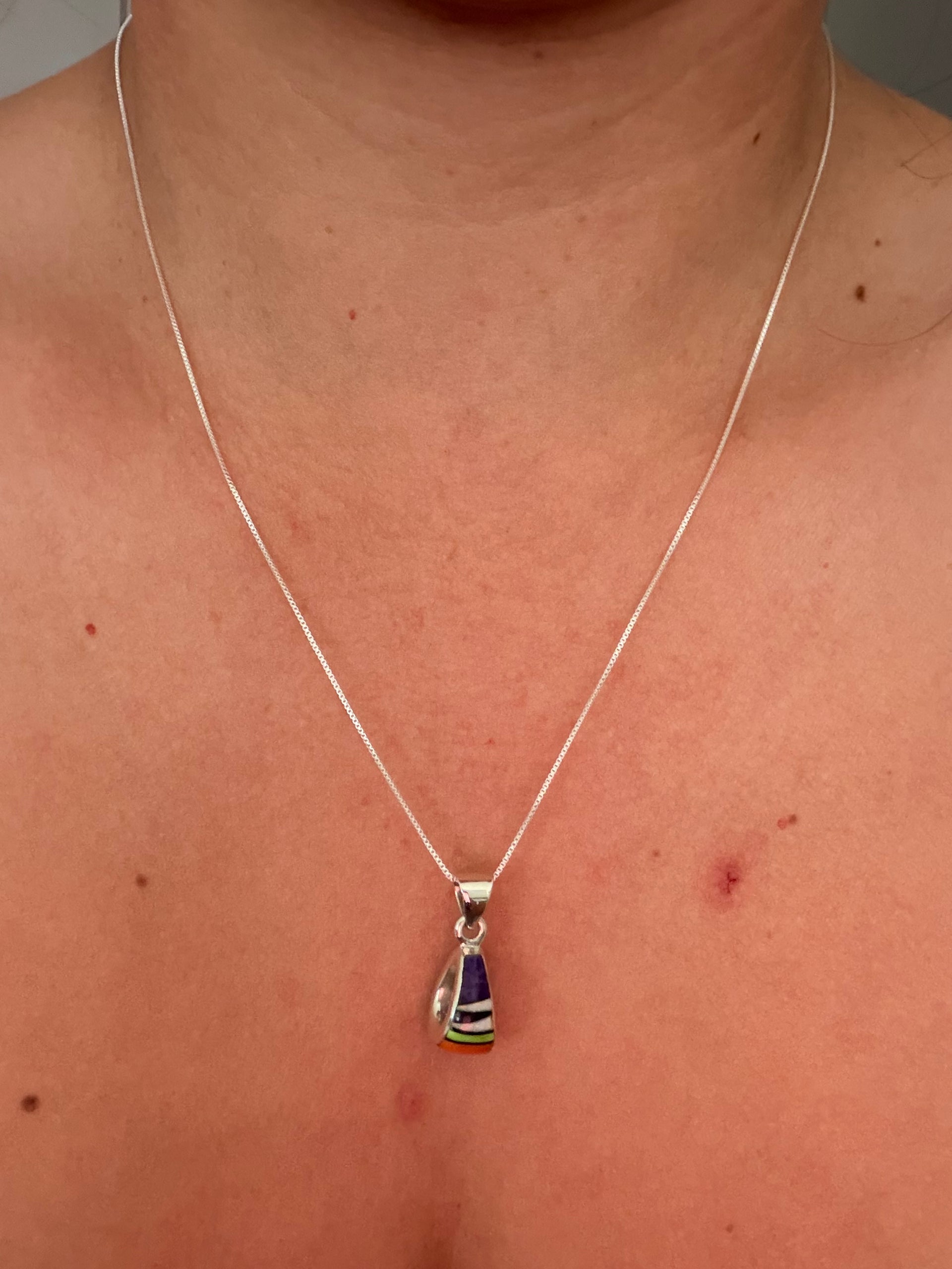 Navajo Made Multi Stone & Sterling Silver Inlay Necklace