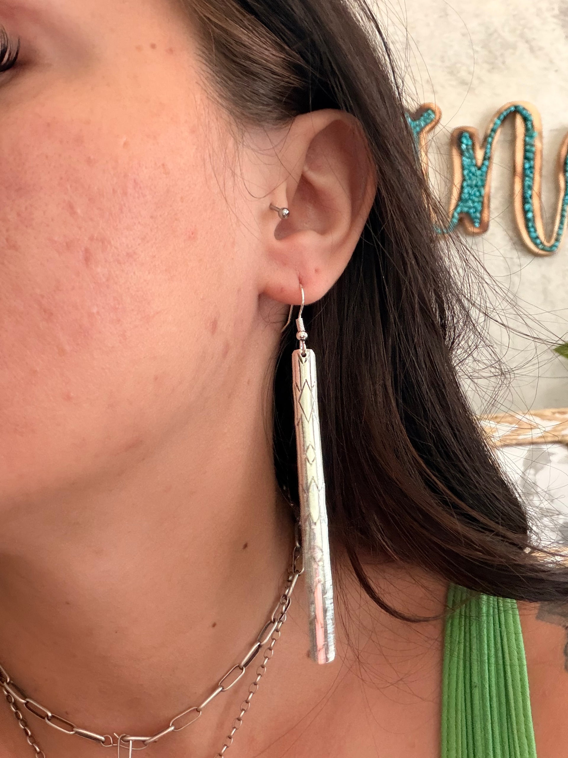 Navajo Made Sterling Silver Stamped Dangle Earrings