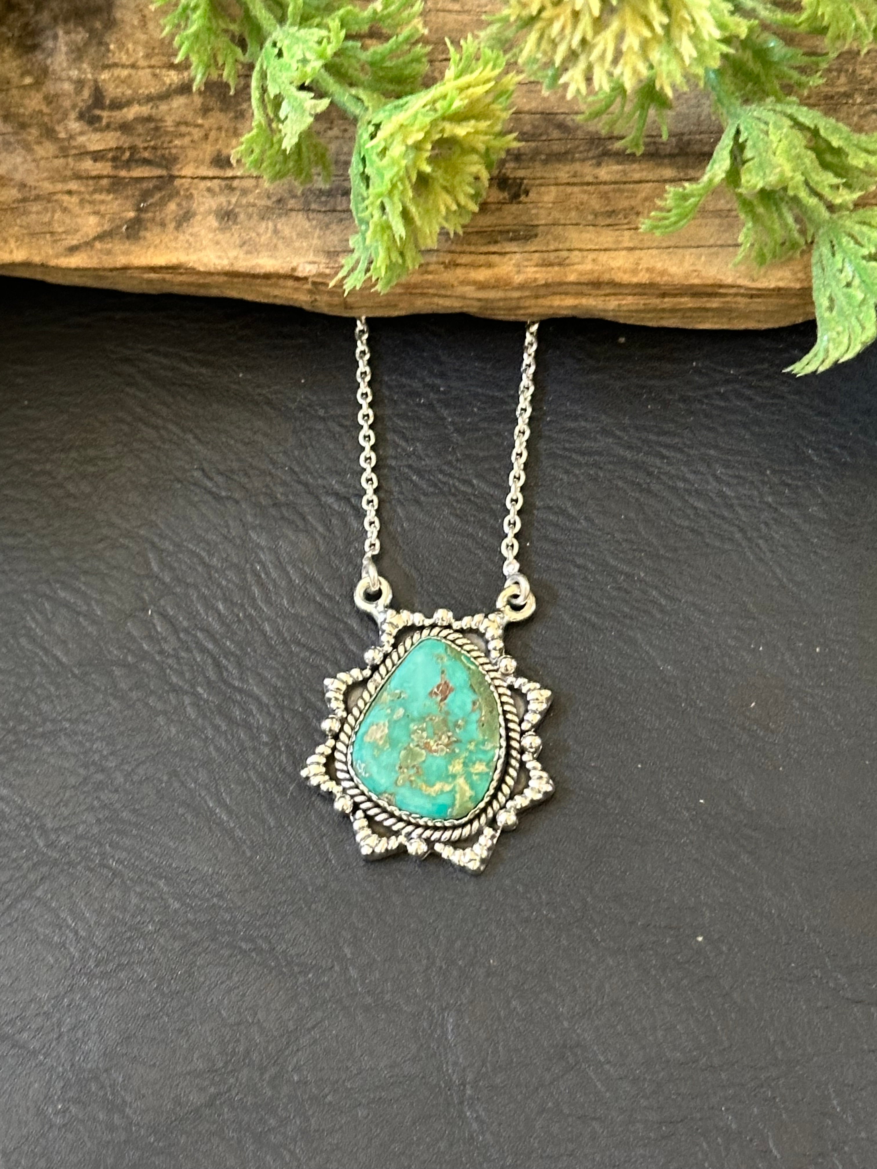 Southwest Handmade Emerald Valley Turquoise & Sterling Silver Necklace