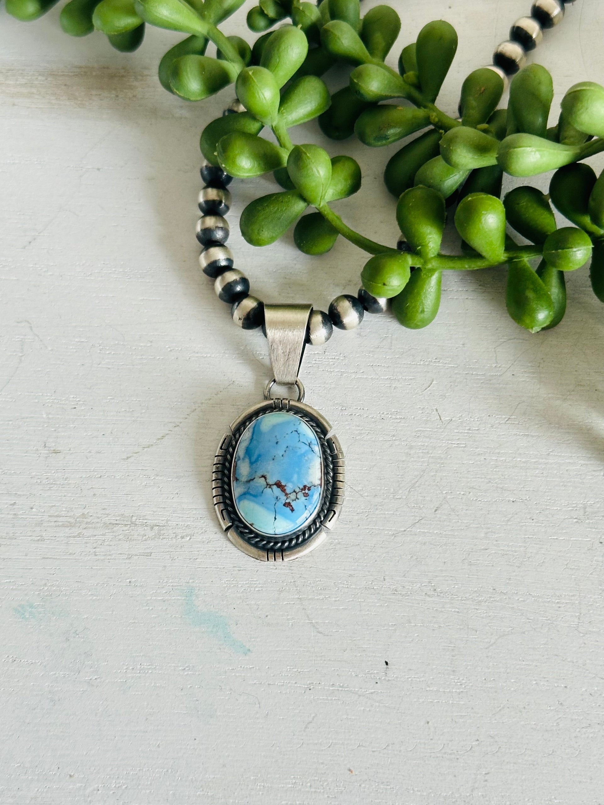 Dave Skeets Golden Hills Turquoise & Sterling Silver Pendant