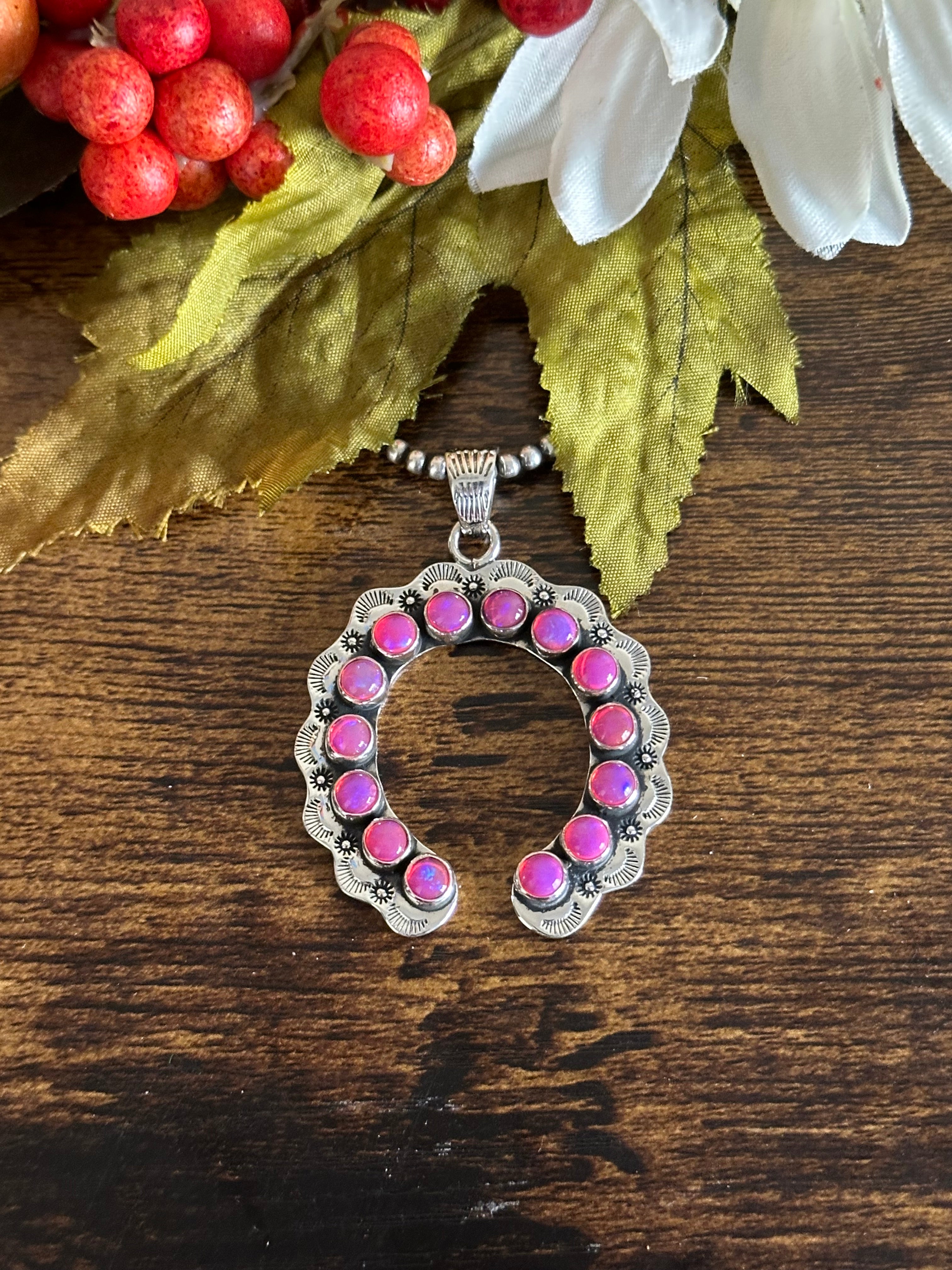 Southwest Handmade Pink Opal & Sterling Silver Naja Pendant