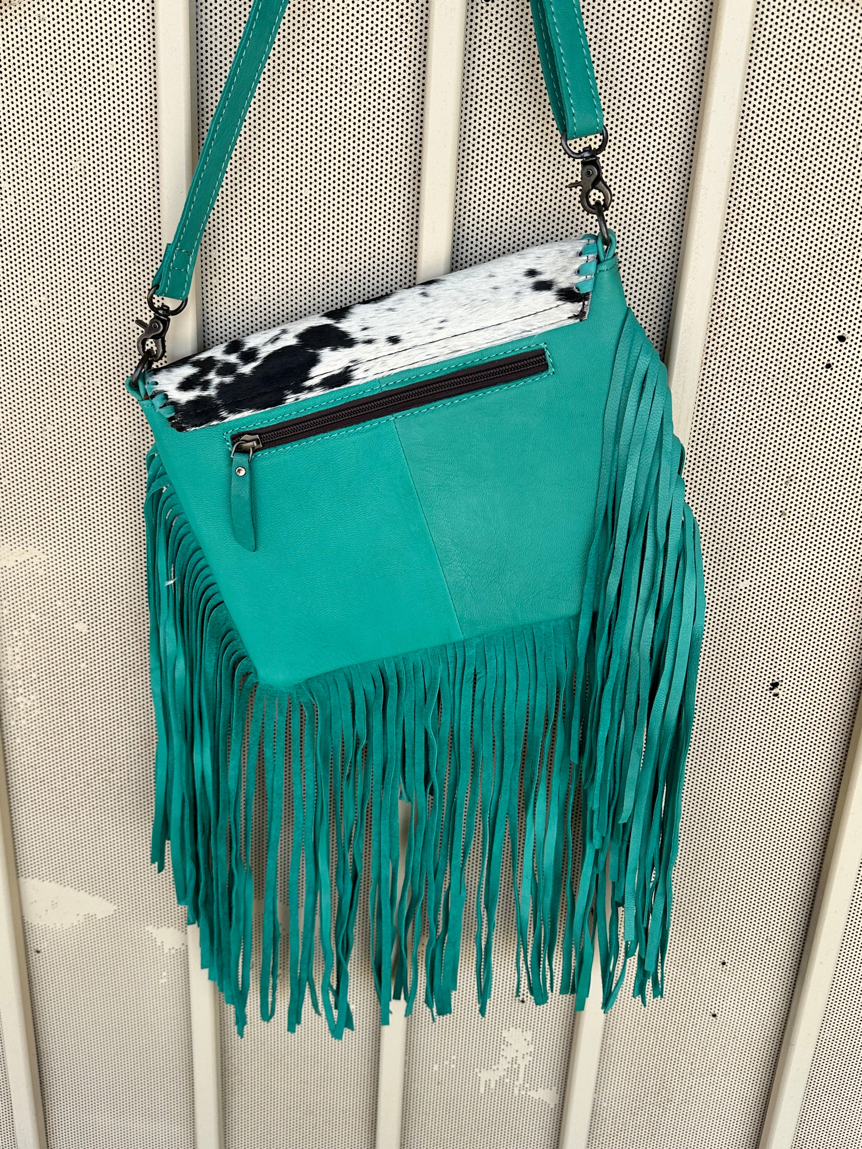 Genuine Tooled Leather & Cowhide Fringe Purse