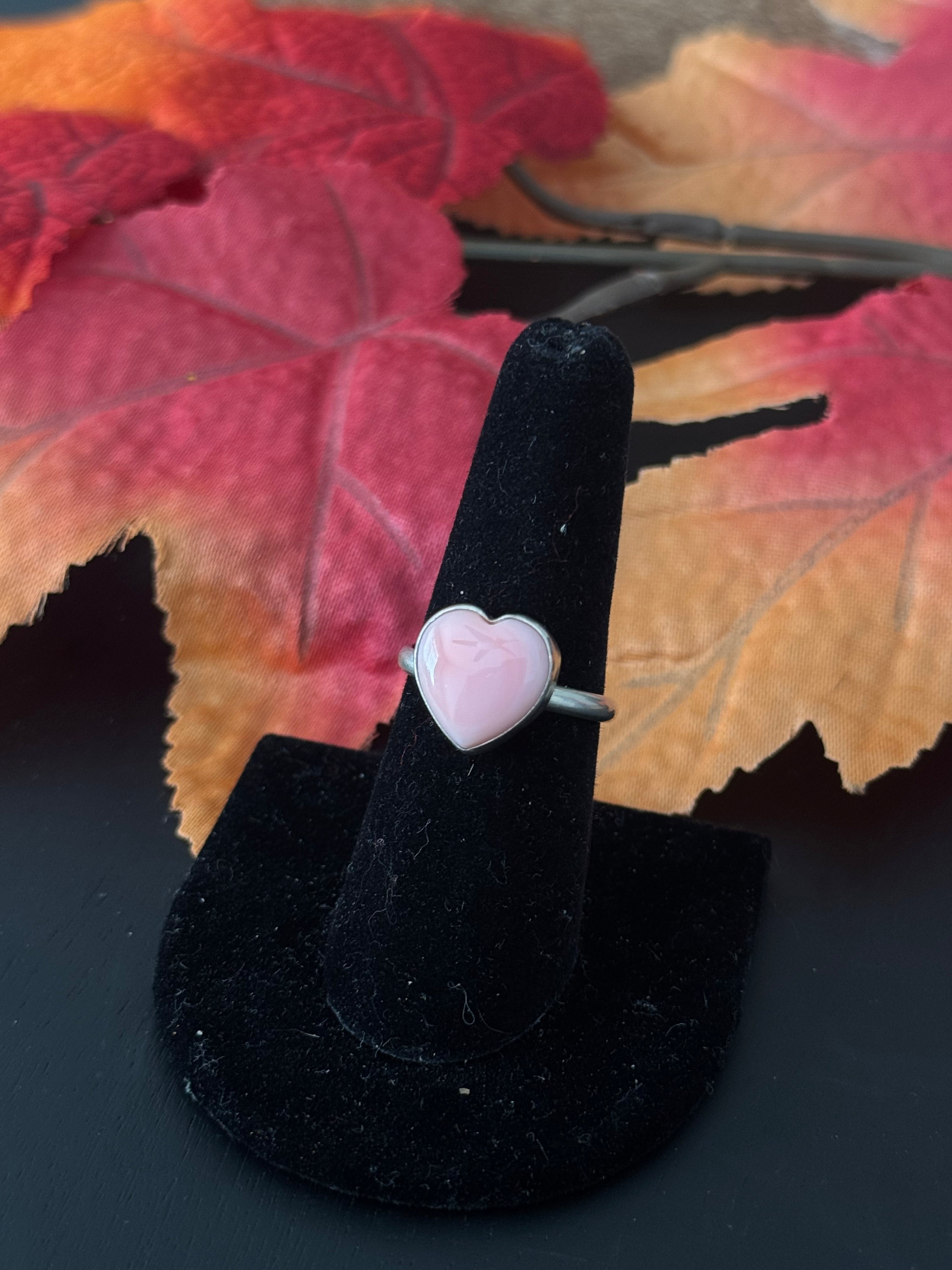 Navajo Made Pink Conch & Sterling Silver Adjustable Heart Ring