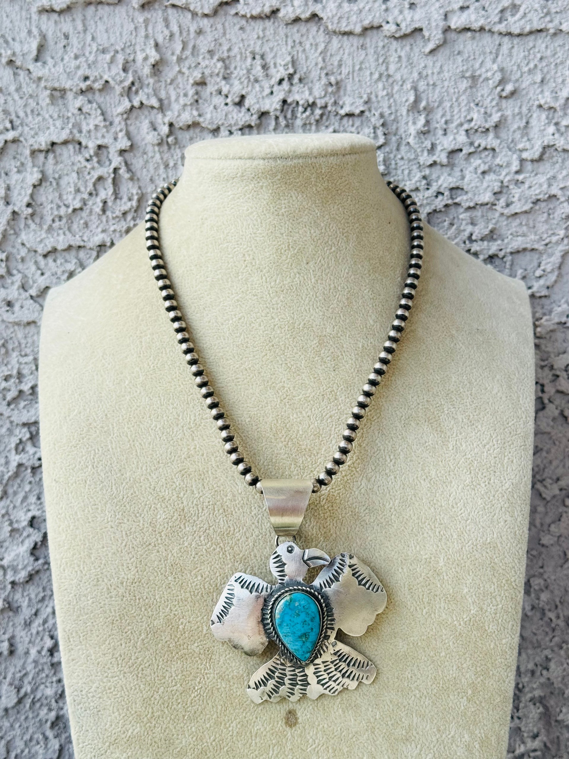 Chimney Butte Kingman Turquoise & Sterling Silver Thunderbird Pendant