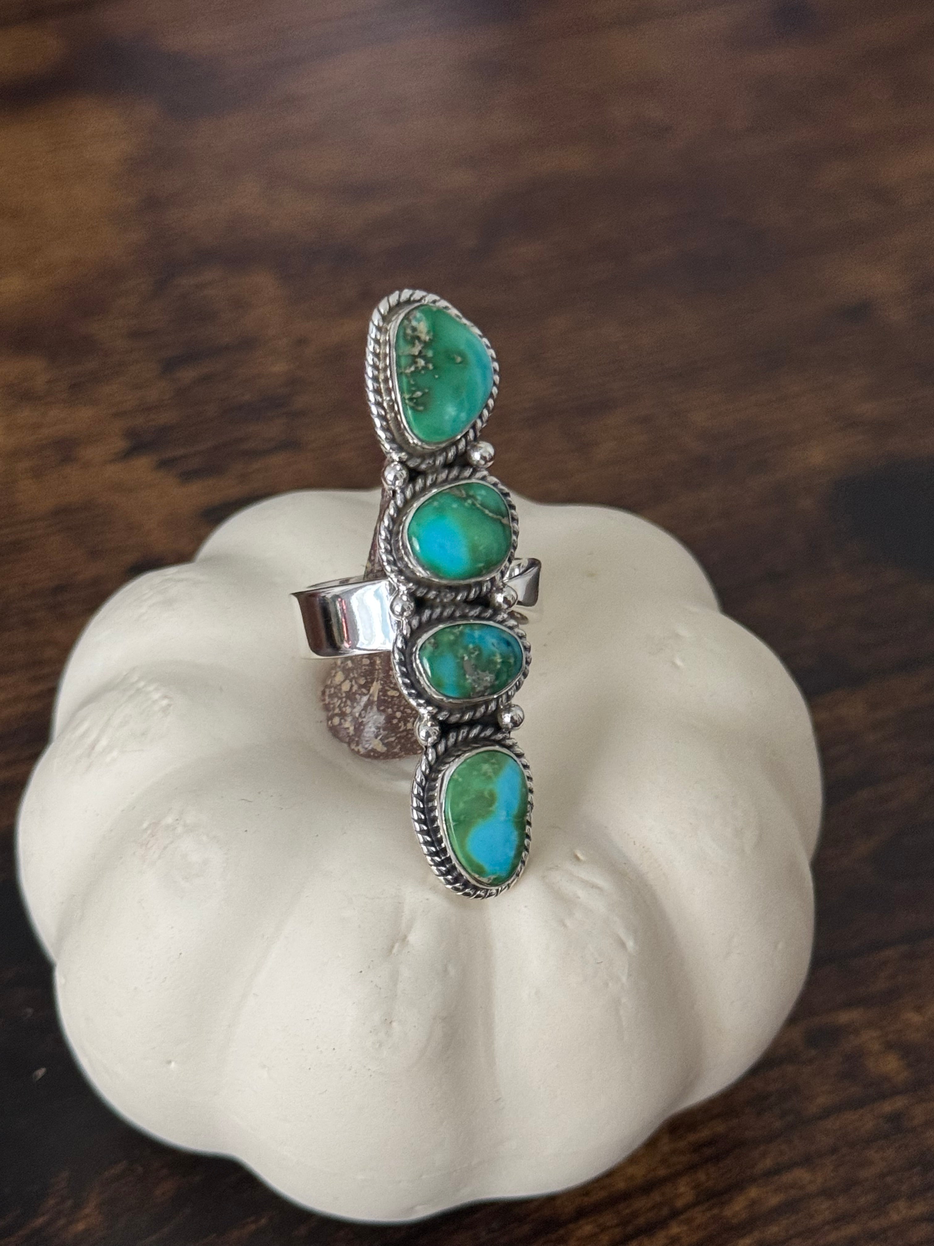 Southwest Handmade Sonoran Mountain Turquoise & Sterling Silver Adjustable Cluster Ring