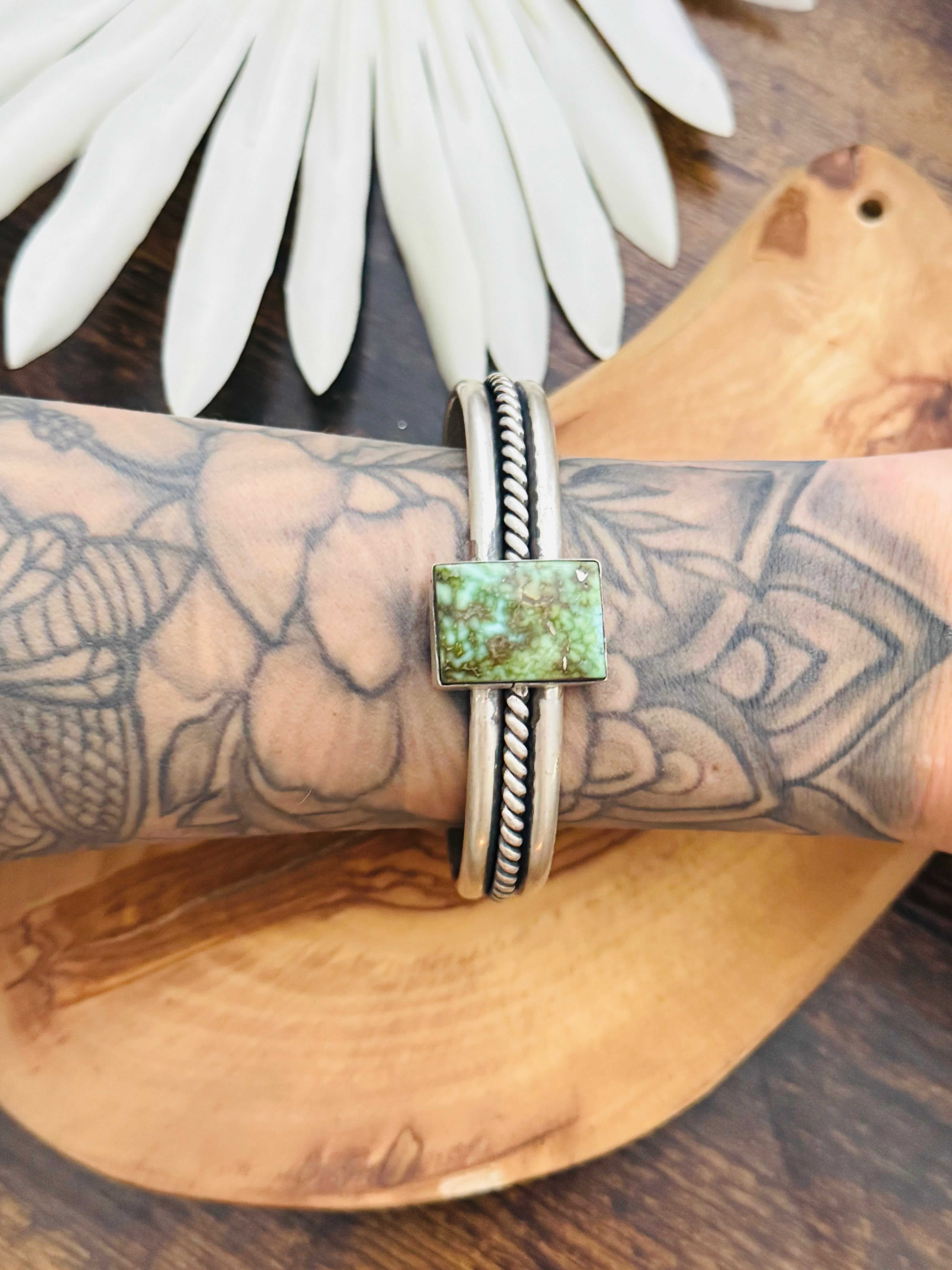 Navajo Made Sonoran Mountain Turquoise & Sterling Silver Cuff Bracelet