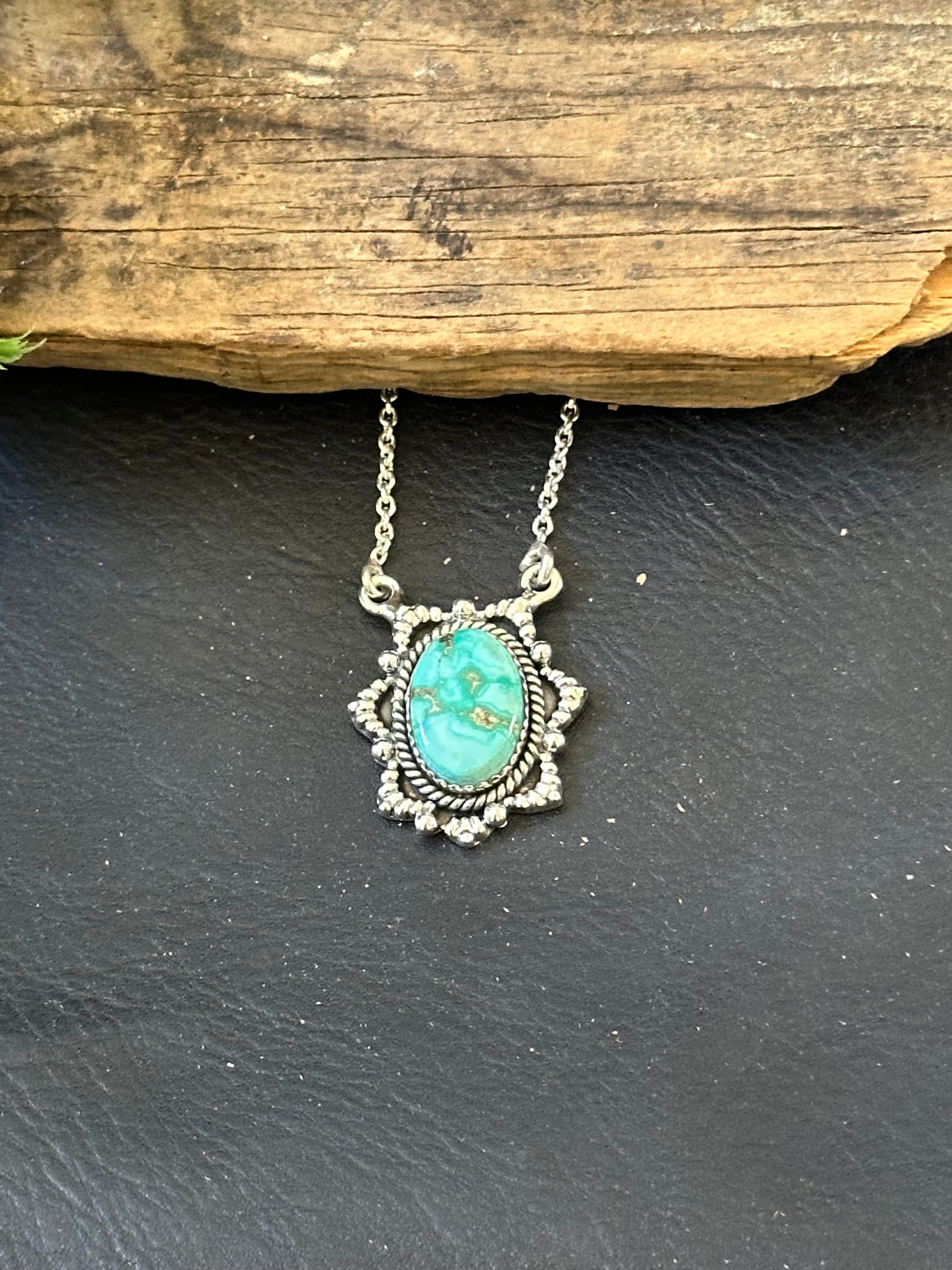 Southwest Handmade Emerald Valley Turquoise & Sterling Silver Necklace