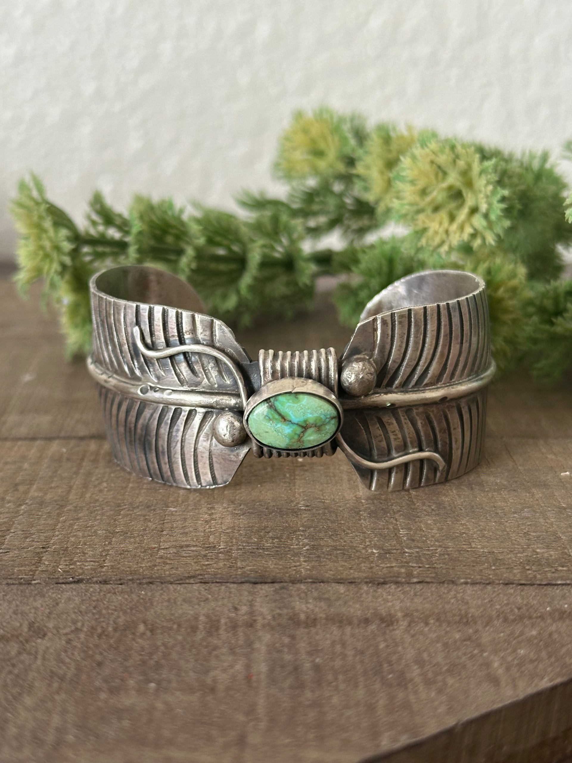 Navajo Made Sonoran Gold Turquoise and Sterling Silver Cuff Bracelet