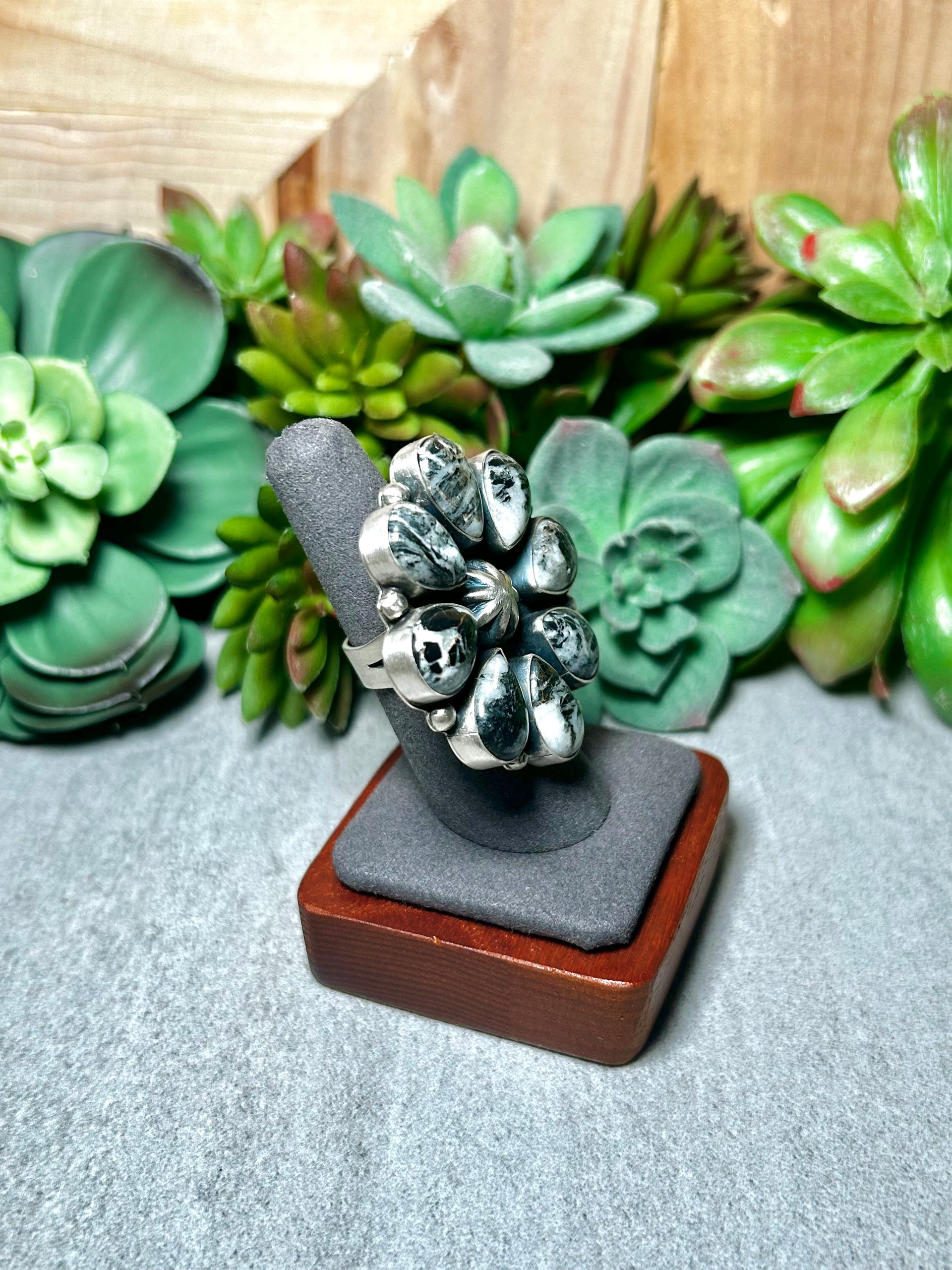 Rena Shelly White Buffalo & Sterling Silver Adjustable Ring