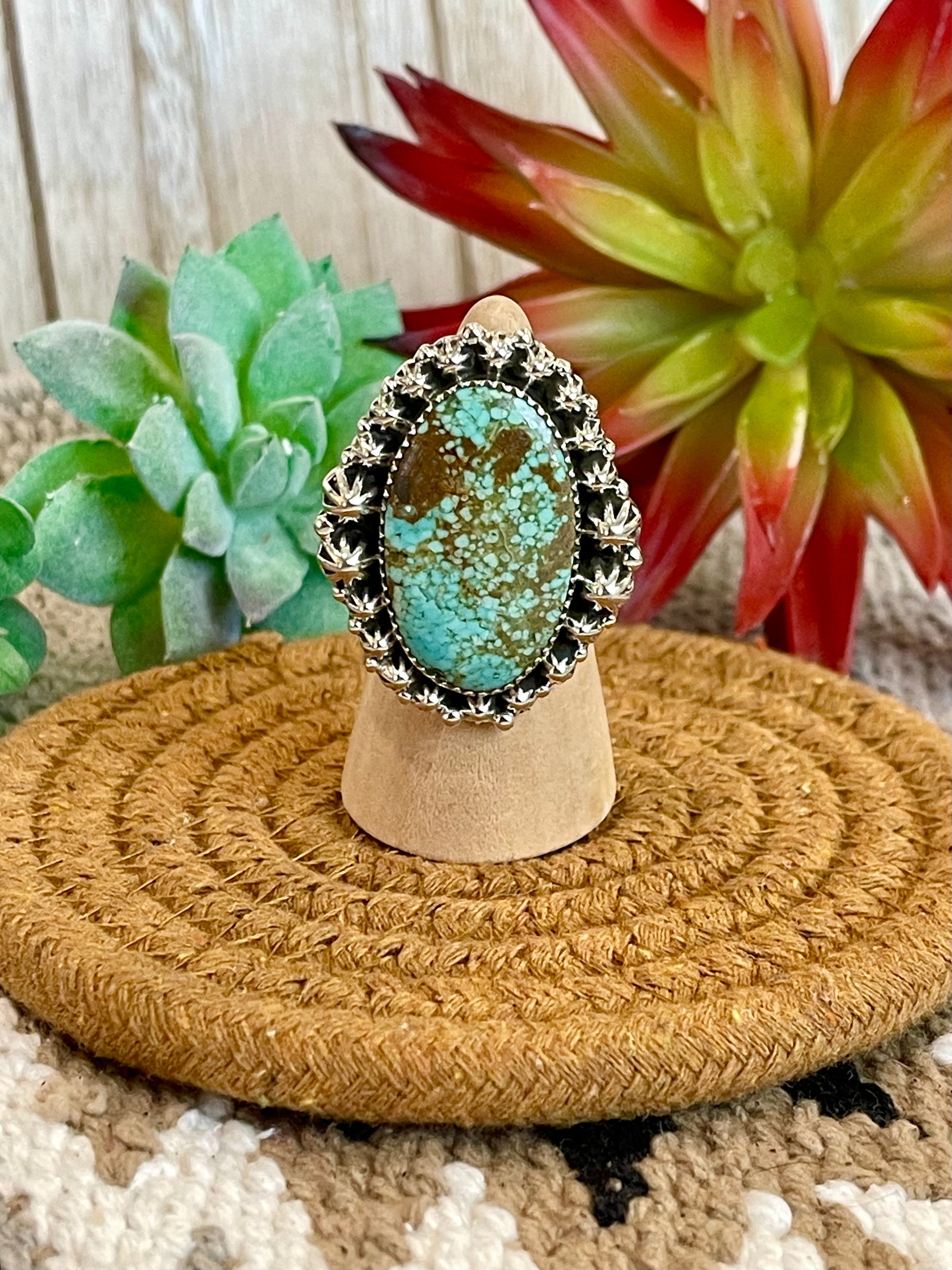 Southwest Handmade Number 8 Turquoise & Sterling Silver Adjustable Ring