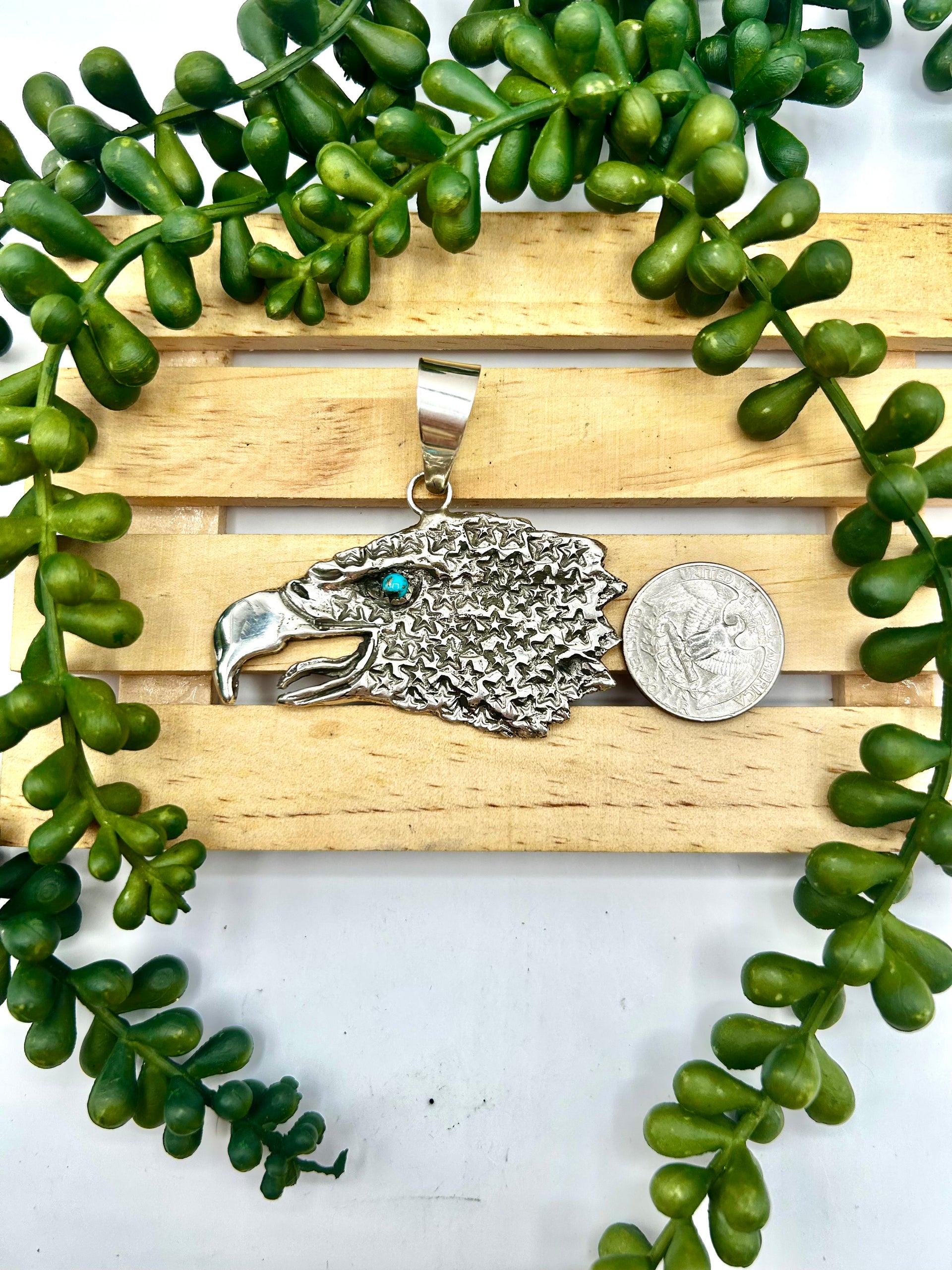 Navajo Made Kingman Turquoise & Sterling Silver Pendant