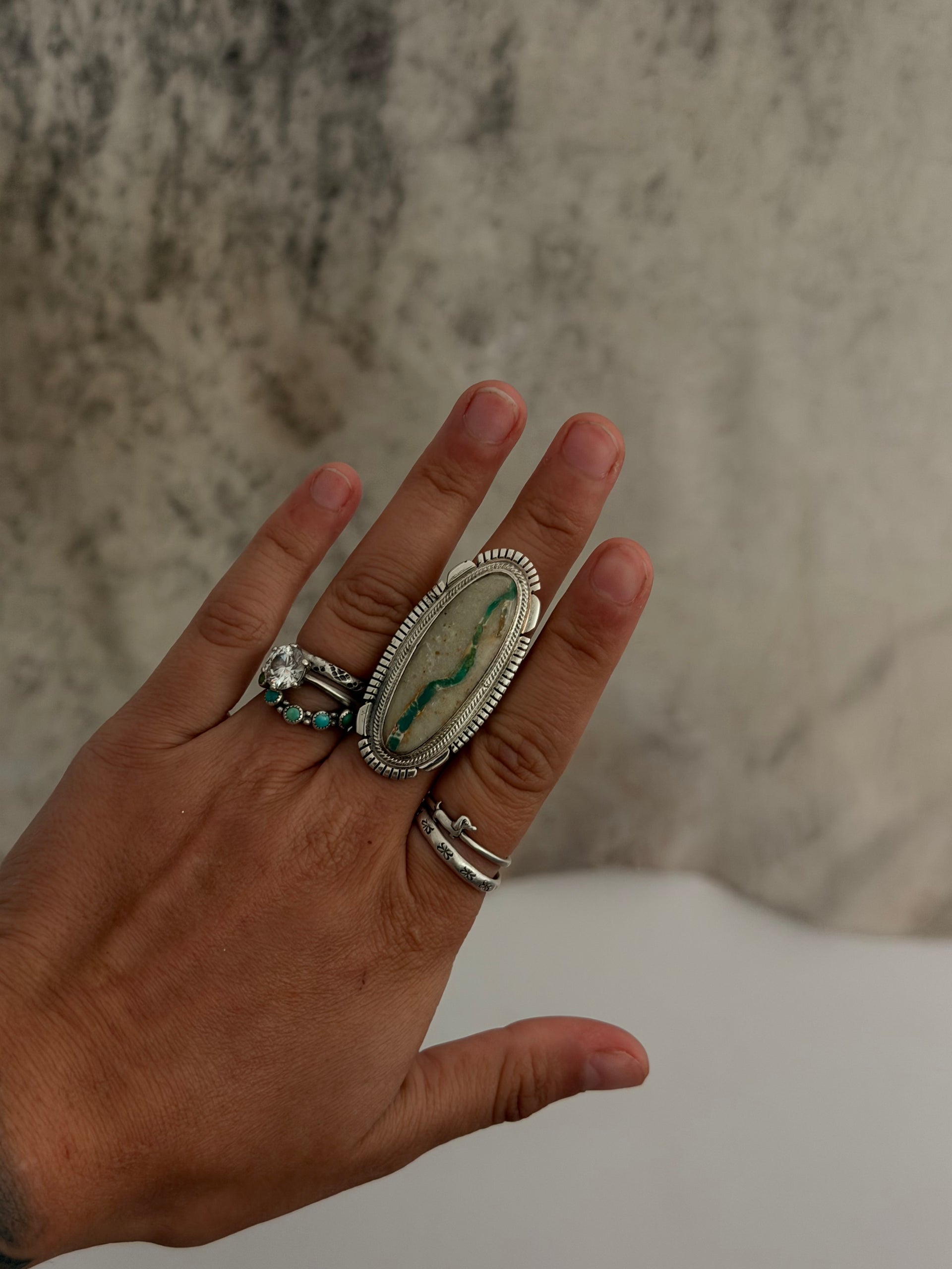 Thomas Francisco Ribbon Royston Turquoise & Sterling Silver Ring Size 7.75