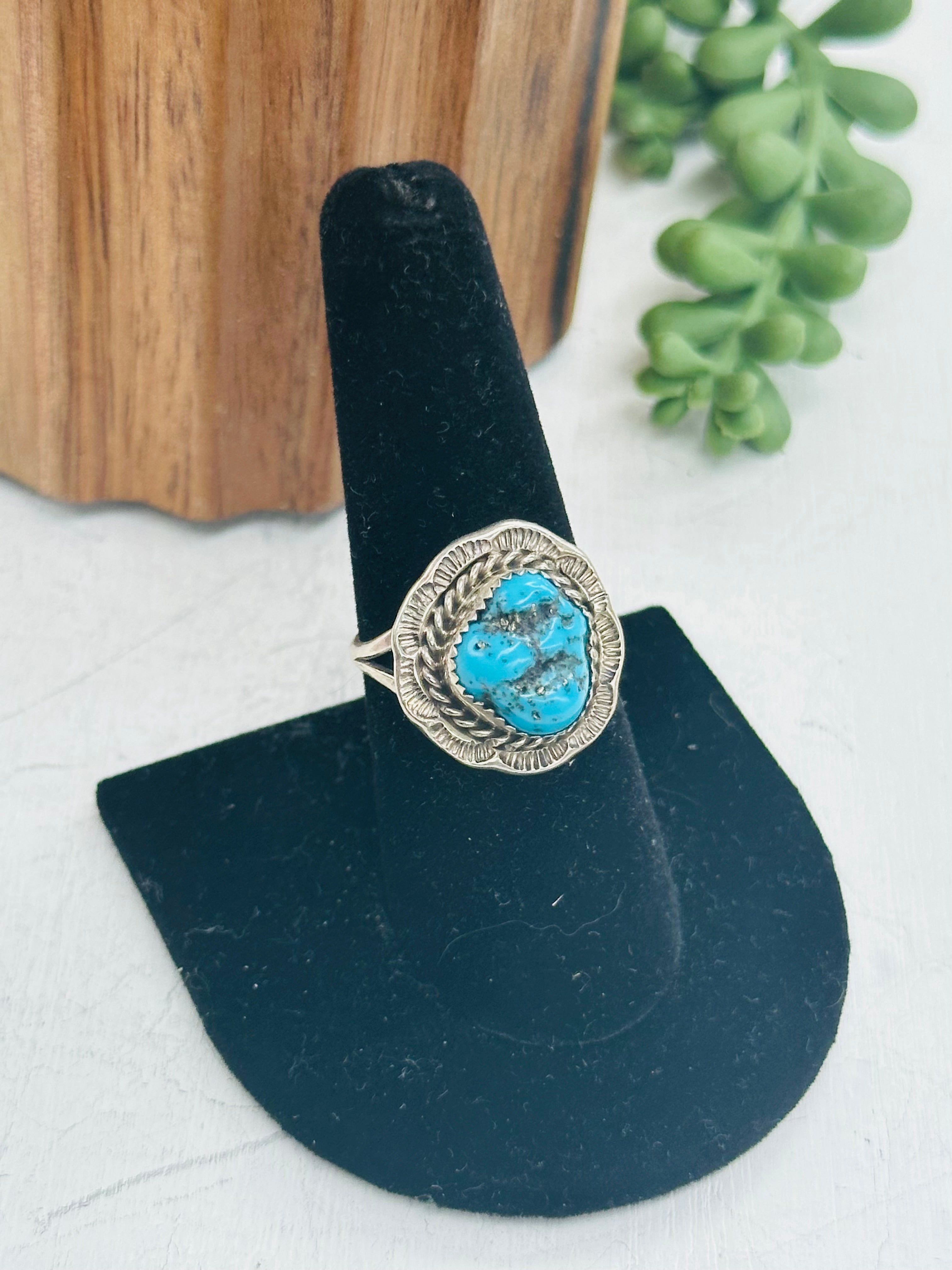 Navajo Made Kingman Turquoise & Sterling Silver Ring