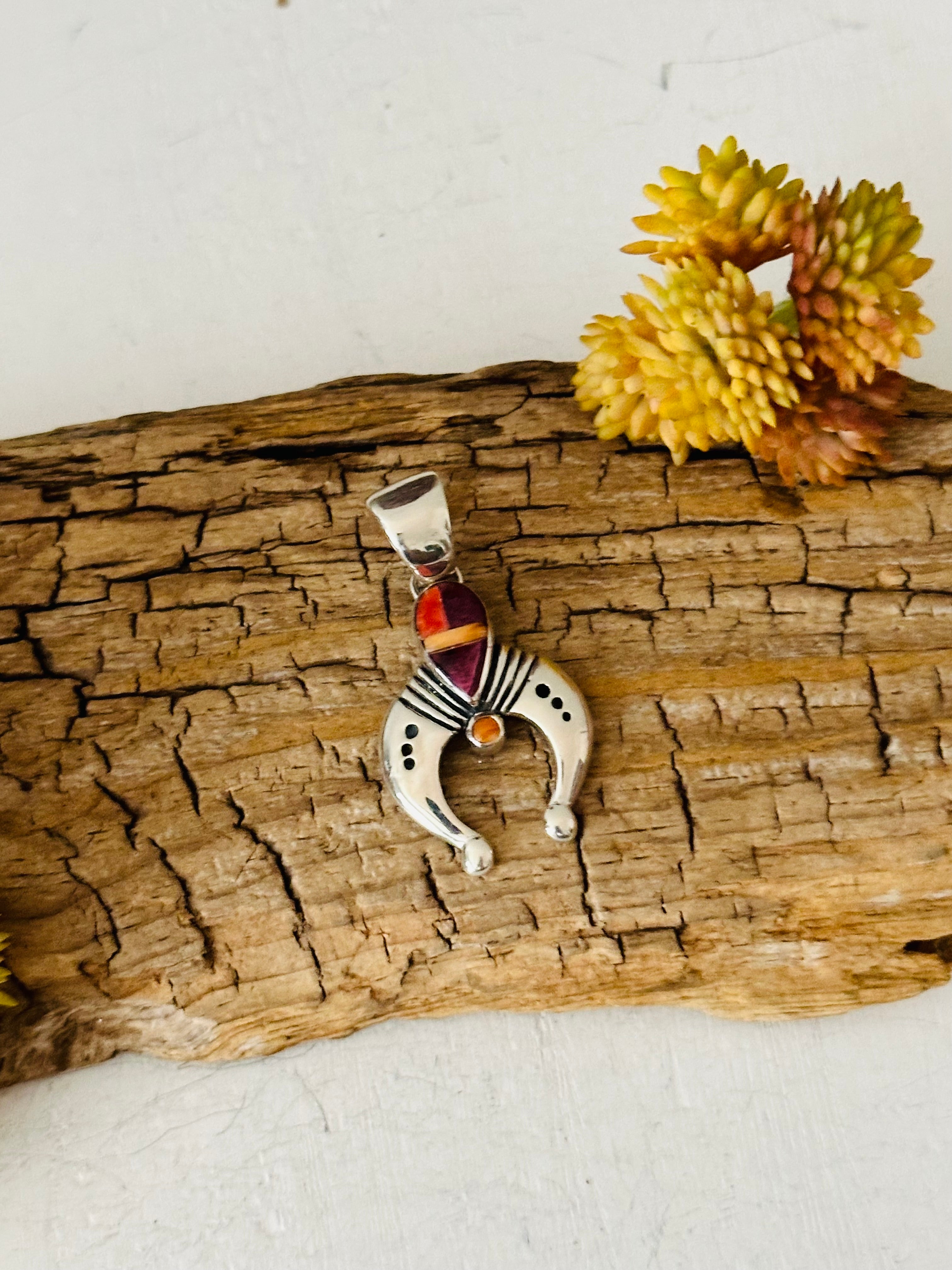 Navajo Made Multi Stone & Sterling Silver Pendant