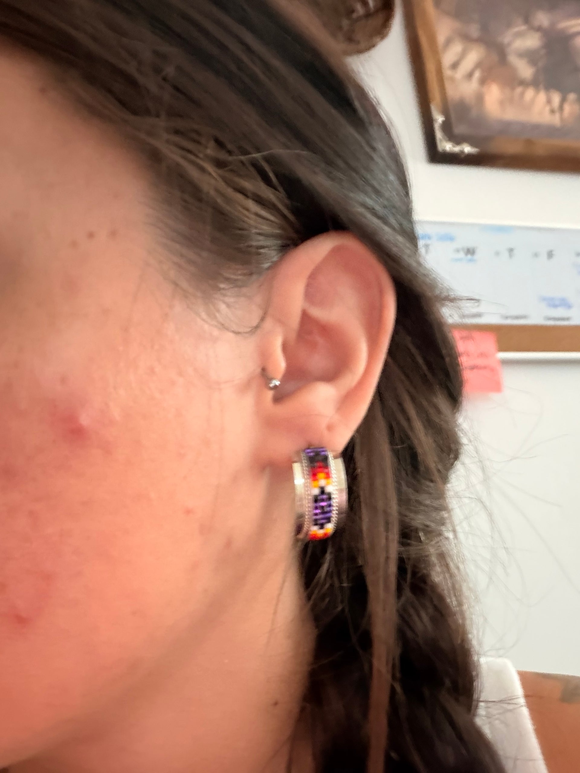 Lucille Ramone Beaded Sterling Silver Hoop Post Earrings