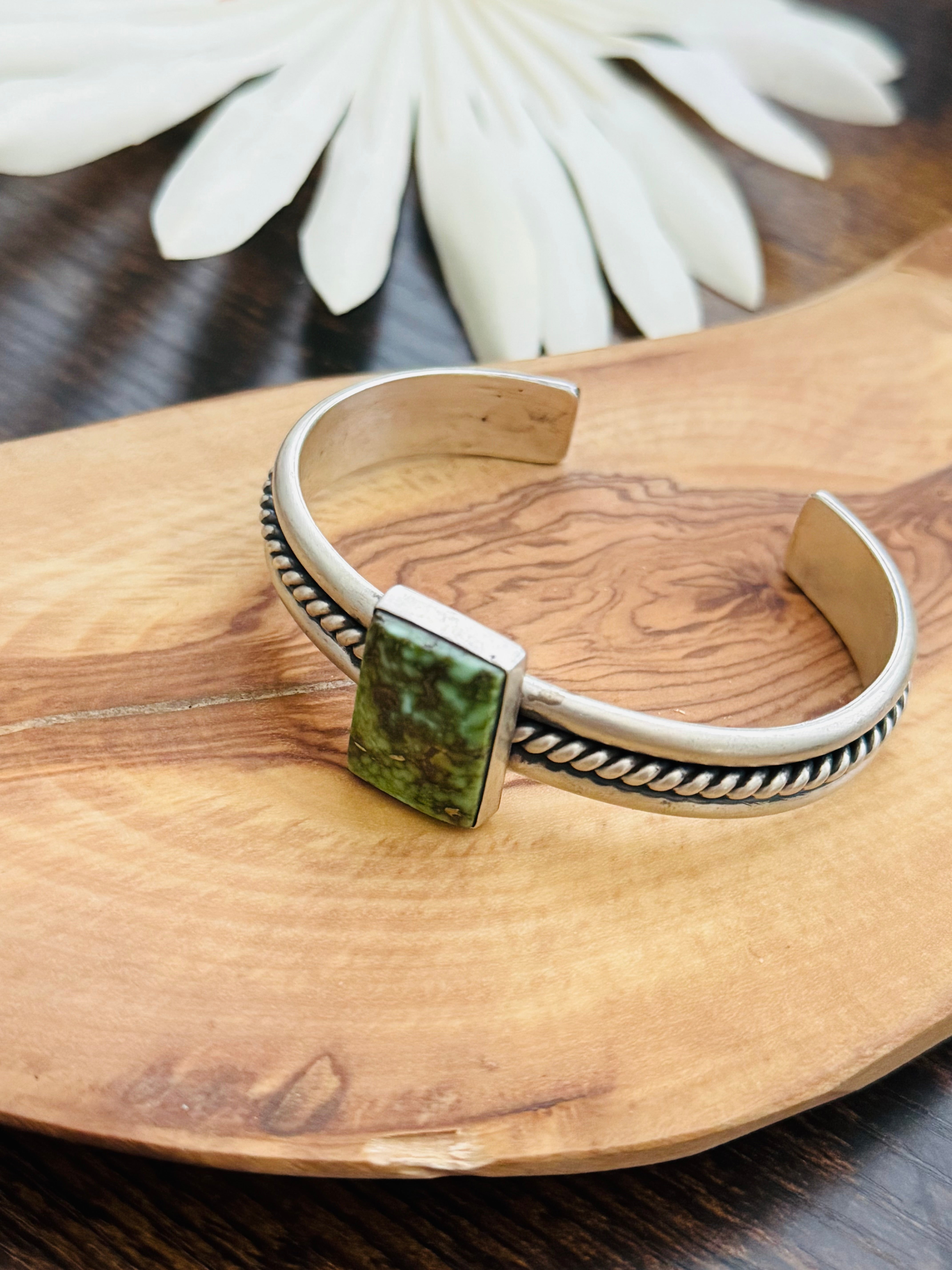 Navajo Made Sonoran Mountain Turquoise & Sterling Silver Cuff Bracelet