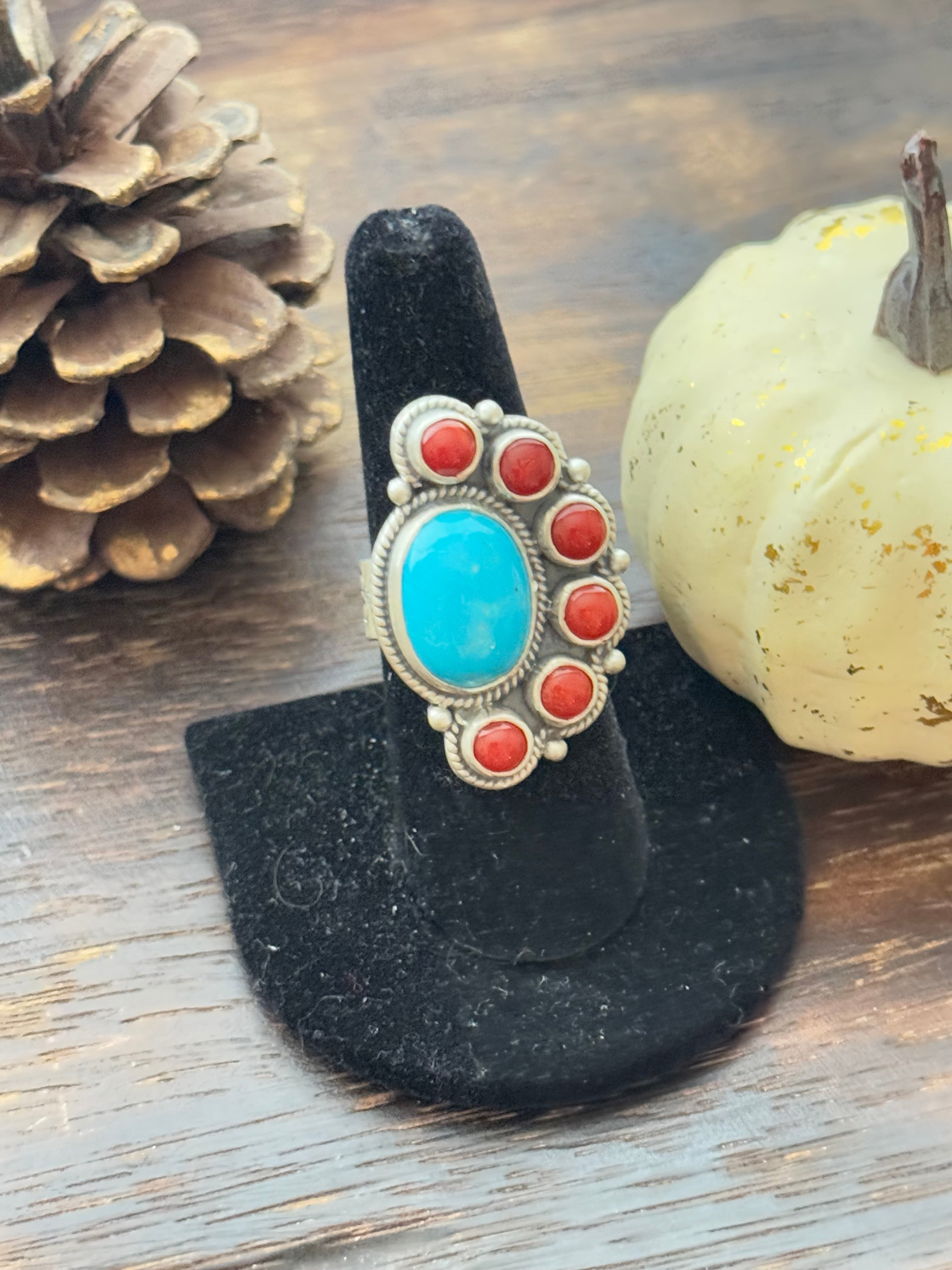 Navajo Made Multi Stone & Sterling Silver Adjustable Ring