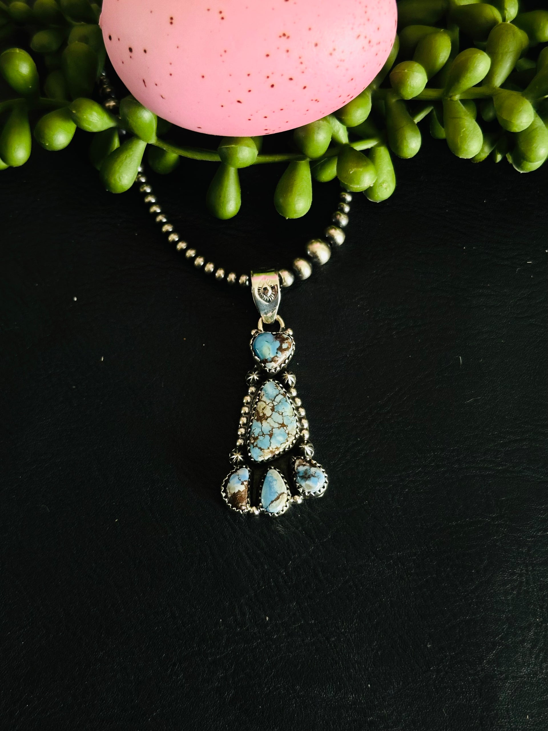 Southwest Handmade Golden Hills Turquoise & Sterling Silver Cluster Pendant