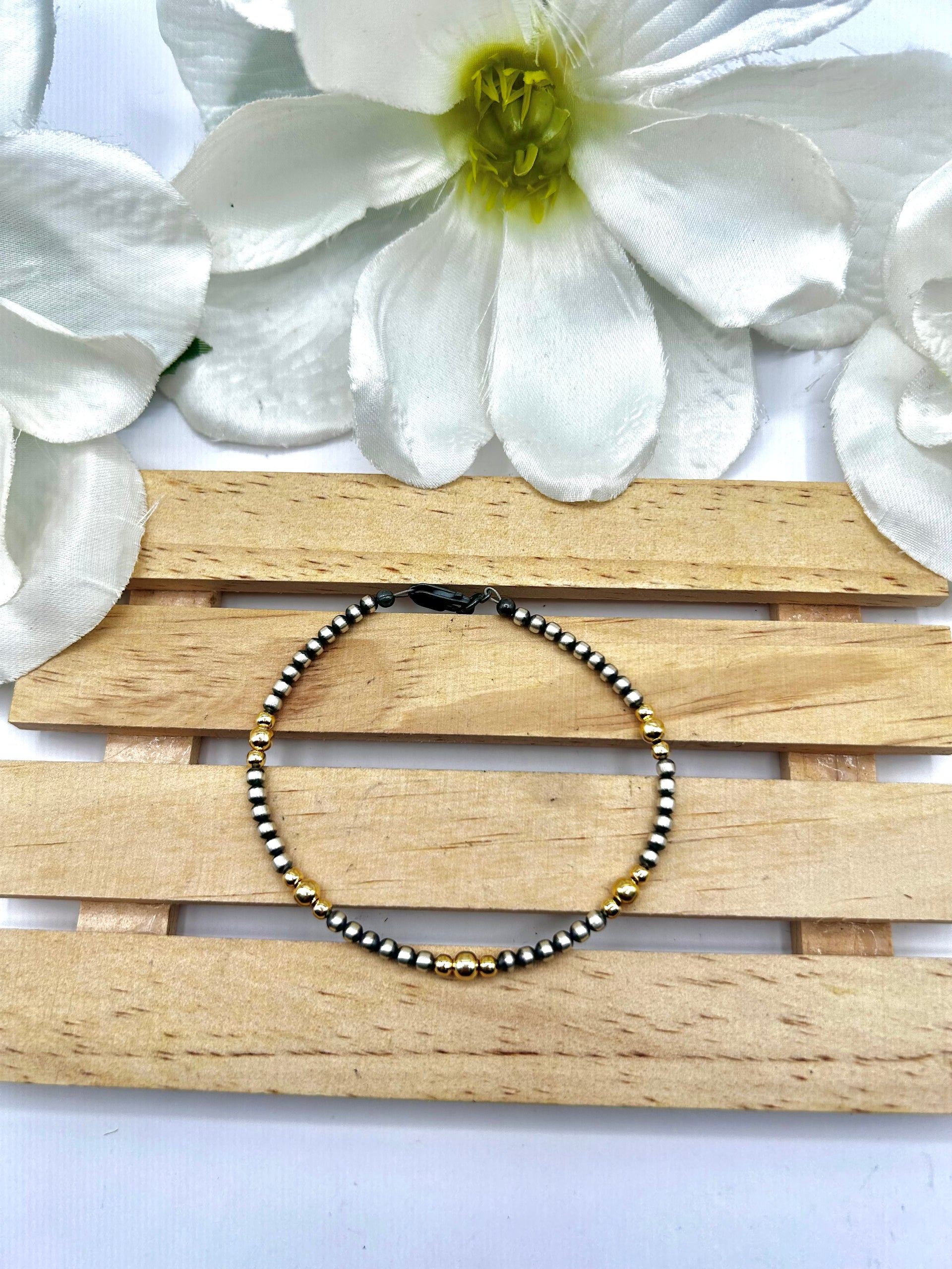 Navajo Made Strung 14k Gold Plated  & Sterling Silver Link Bracelet