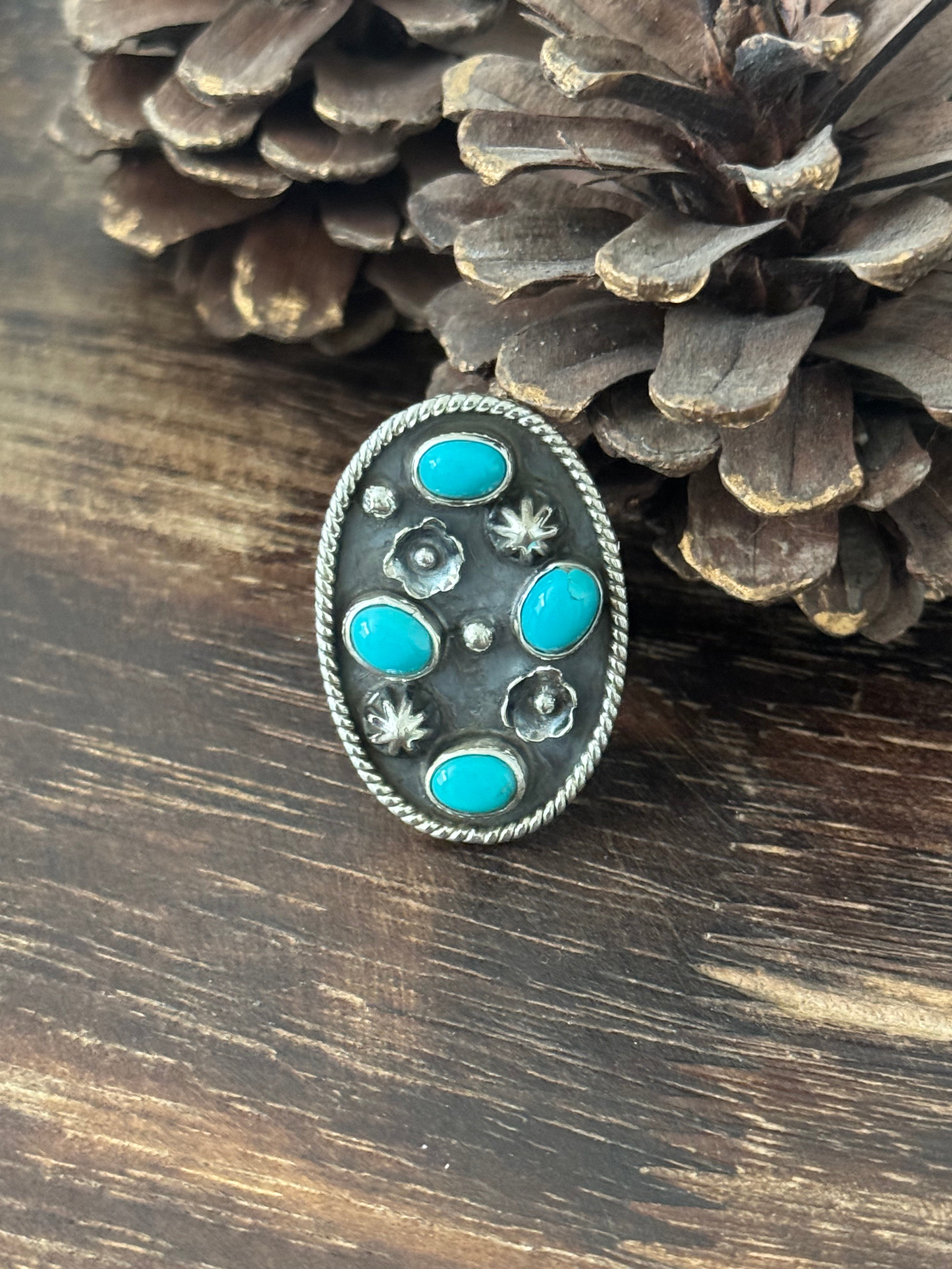 Southwest Handmade Kingman Turquoise & Sterling Silver Adjustable Ring