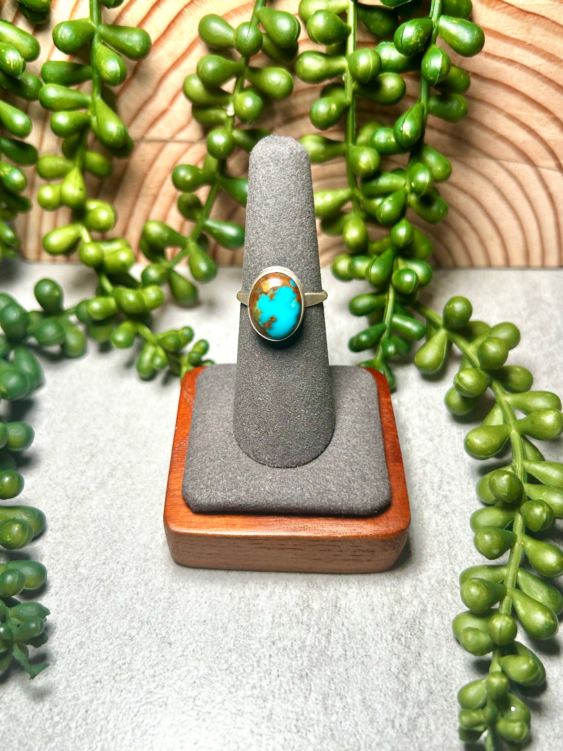 Navajo Made Kingman Turquoise & Sterling Silver Ring Size 6.75