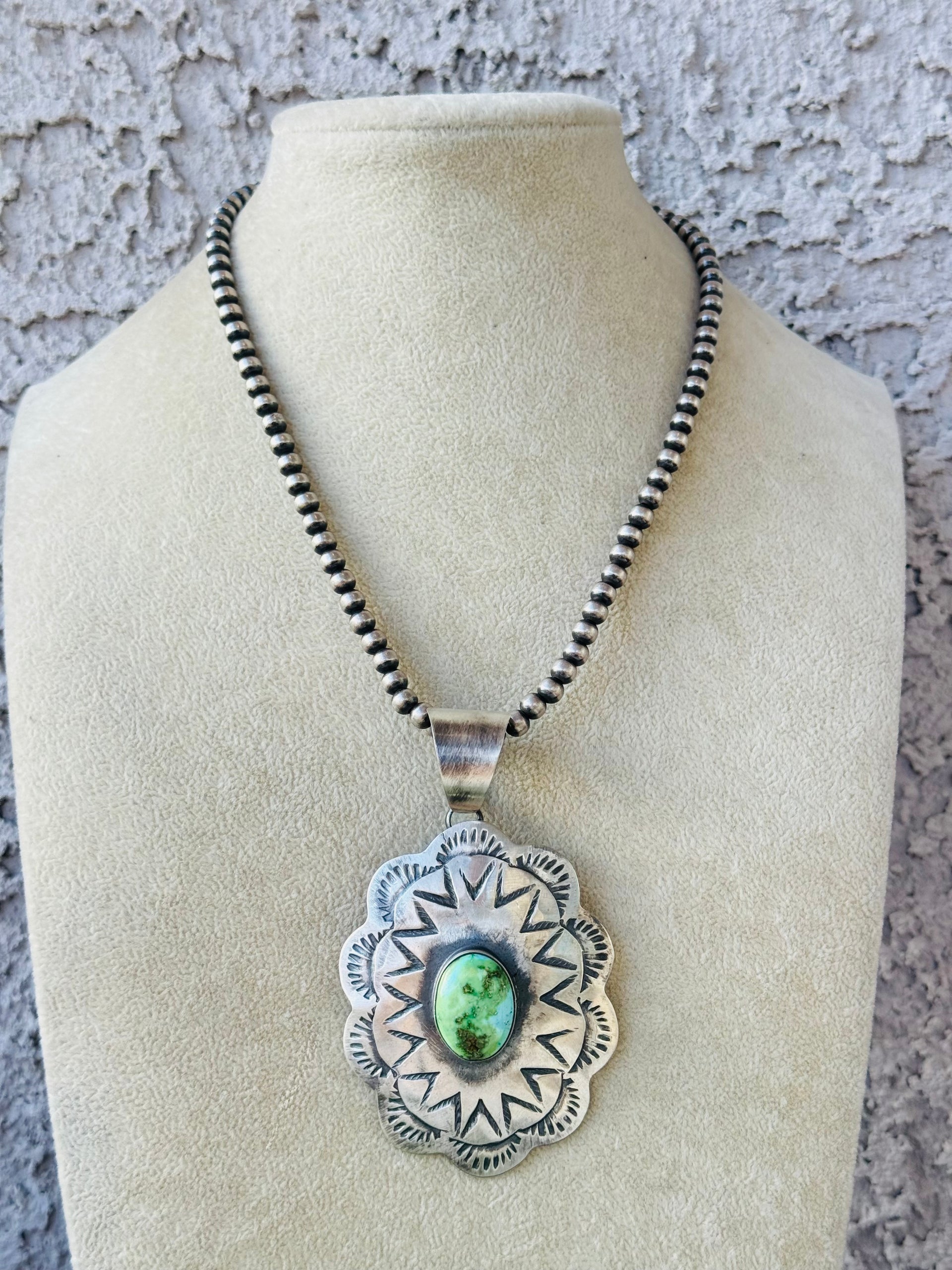 Chimney Butte Sonoran Mountain & Sterling Silver Concho Pendant