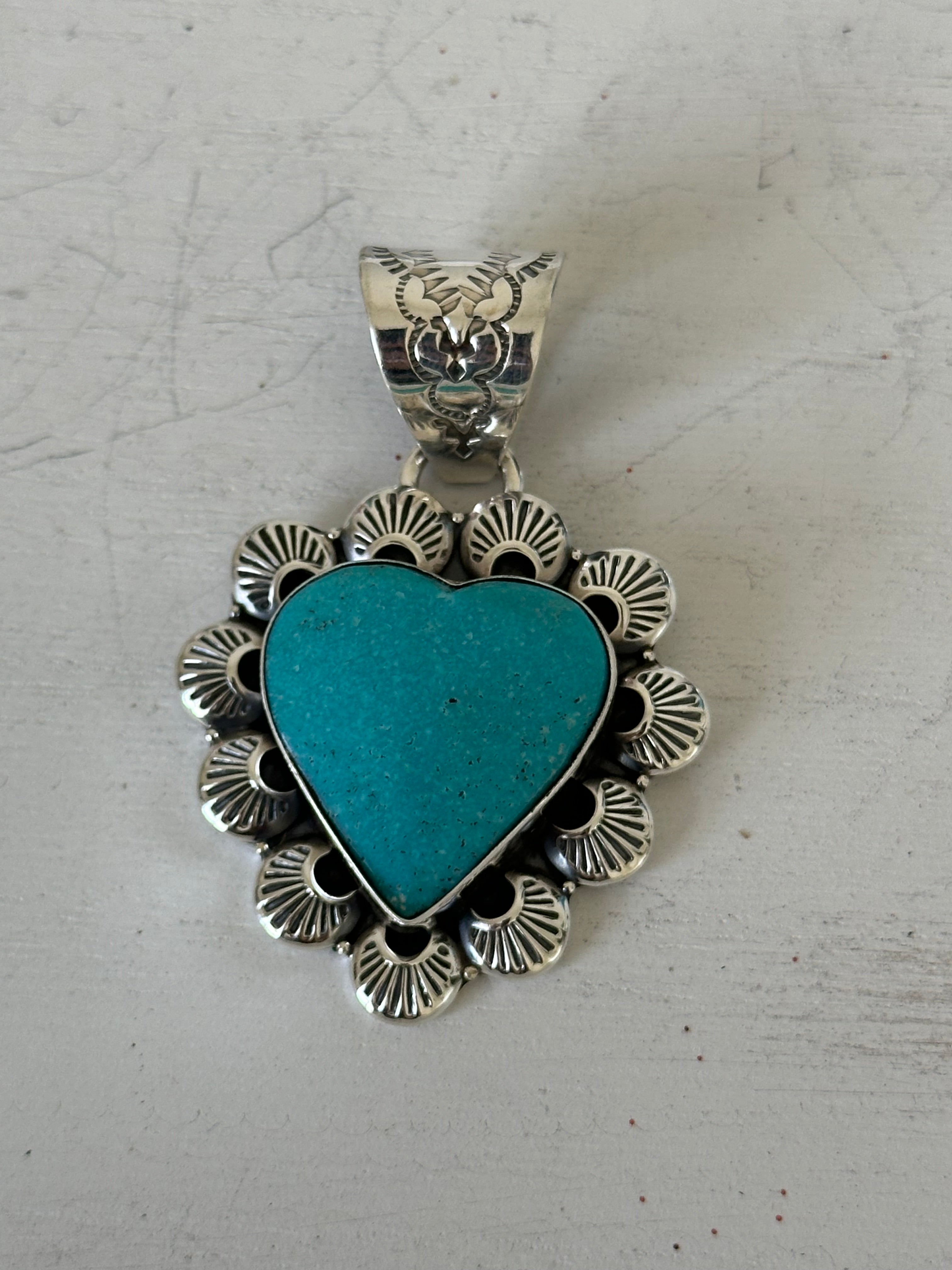 Tony Yazzie Kingman Turquoise & Sterling Silver Heart Pendant