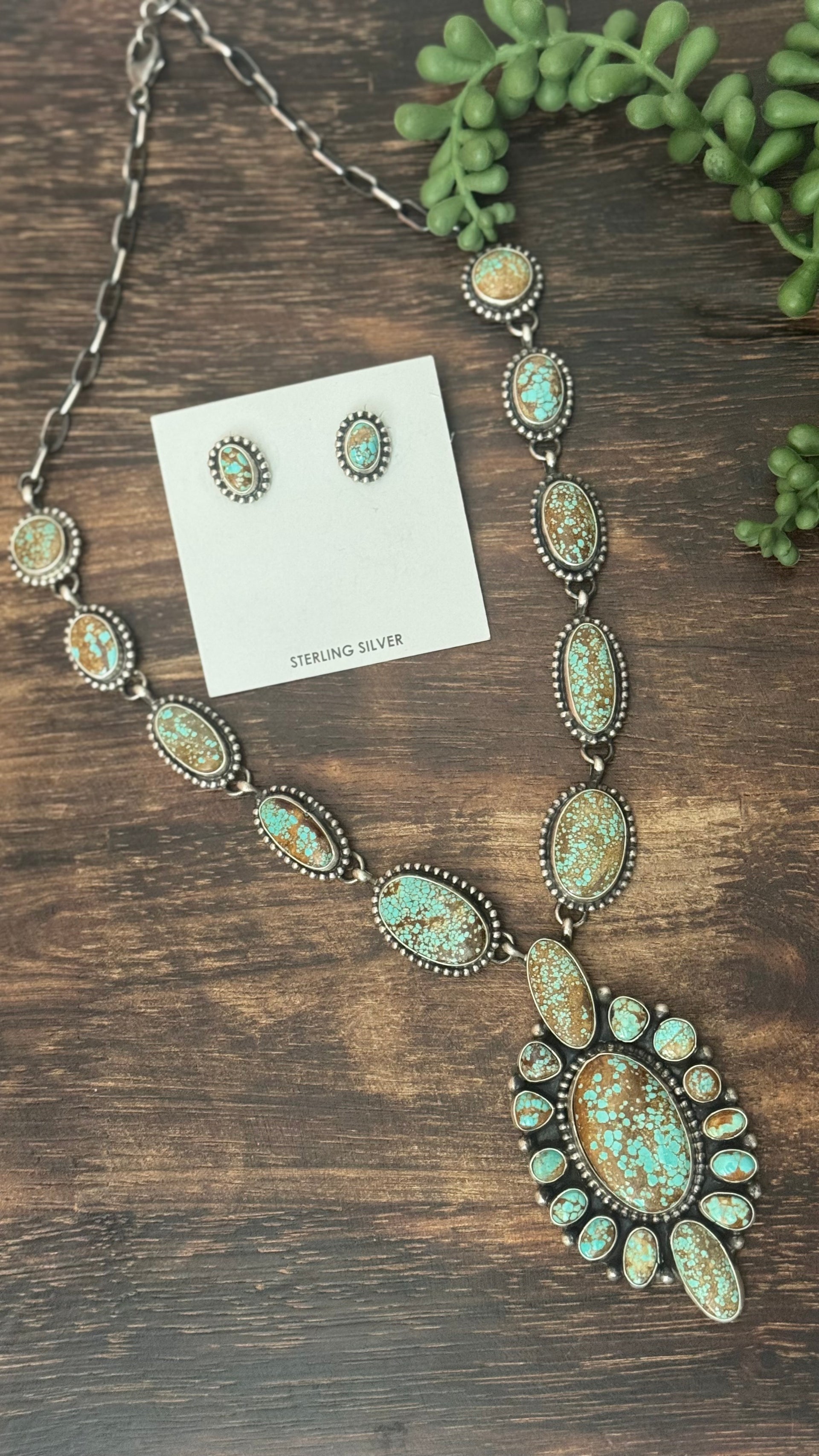 Travis Jim #8 Turquoise & Sterling Silver Cluster Necklace Set