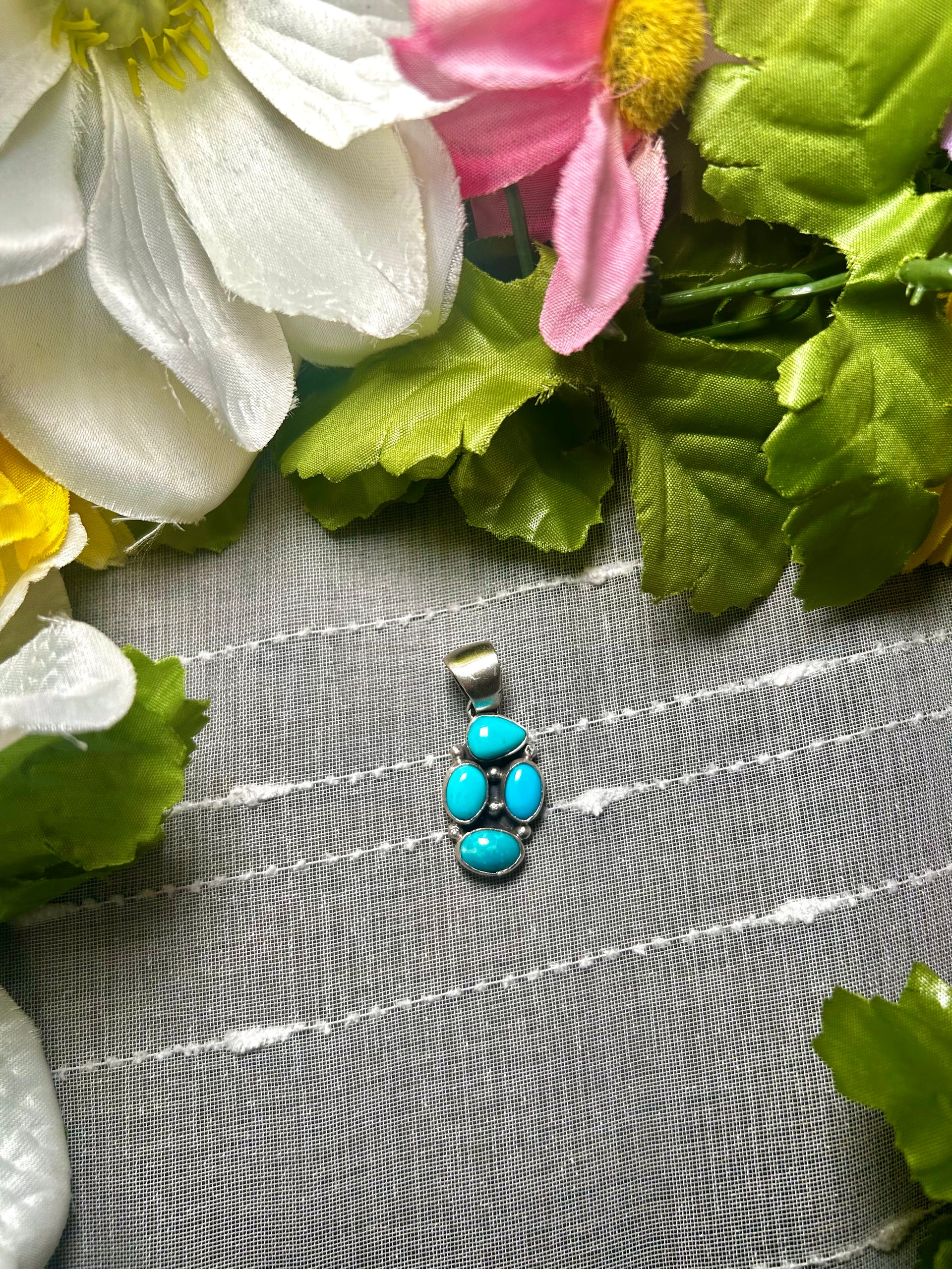 Navajo Made Kingman Turquoise & Sterling Silver Pendant